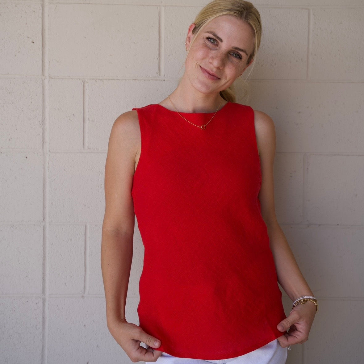 Red Linen Sleeveless Top