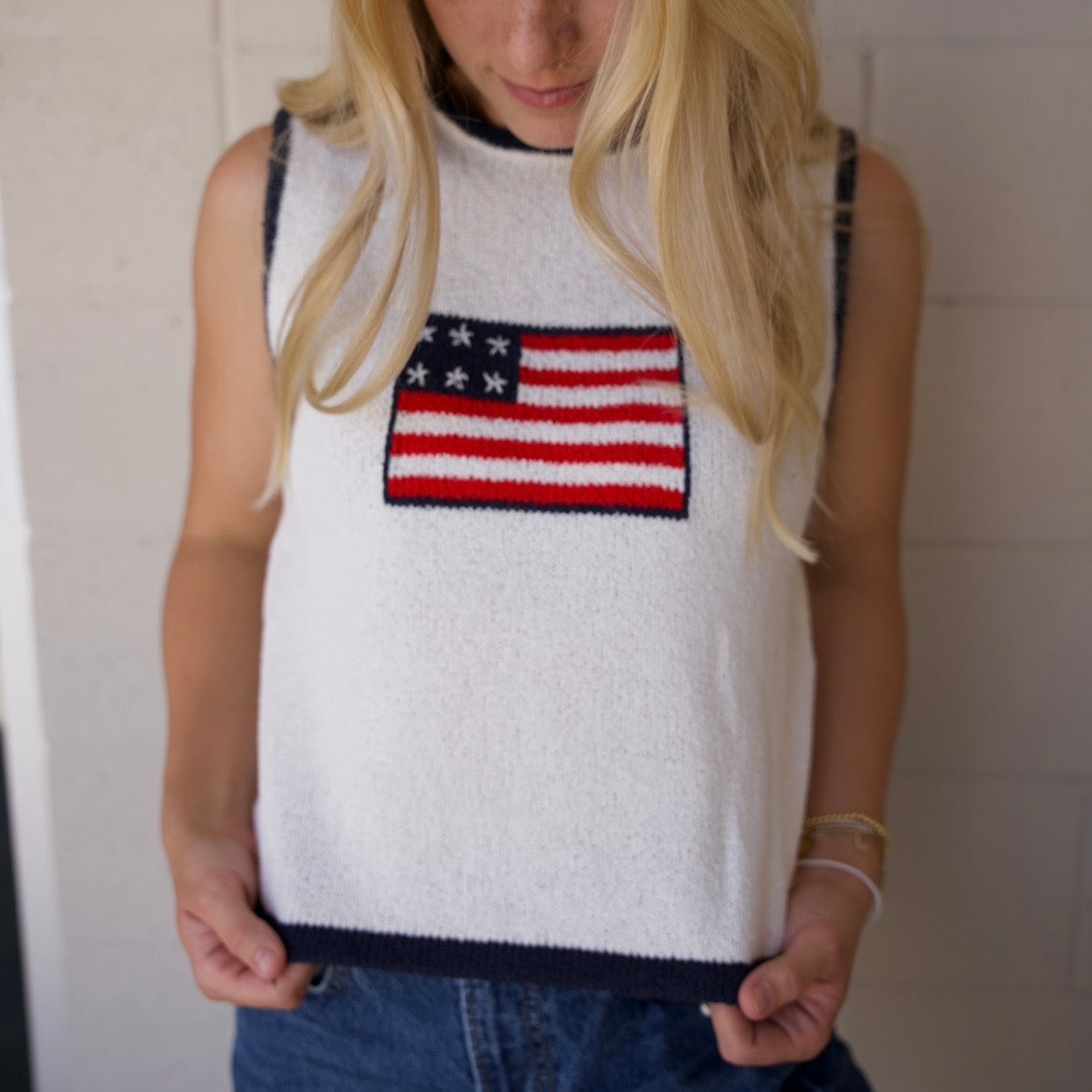 Navy Knitted Flag Top