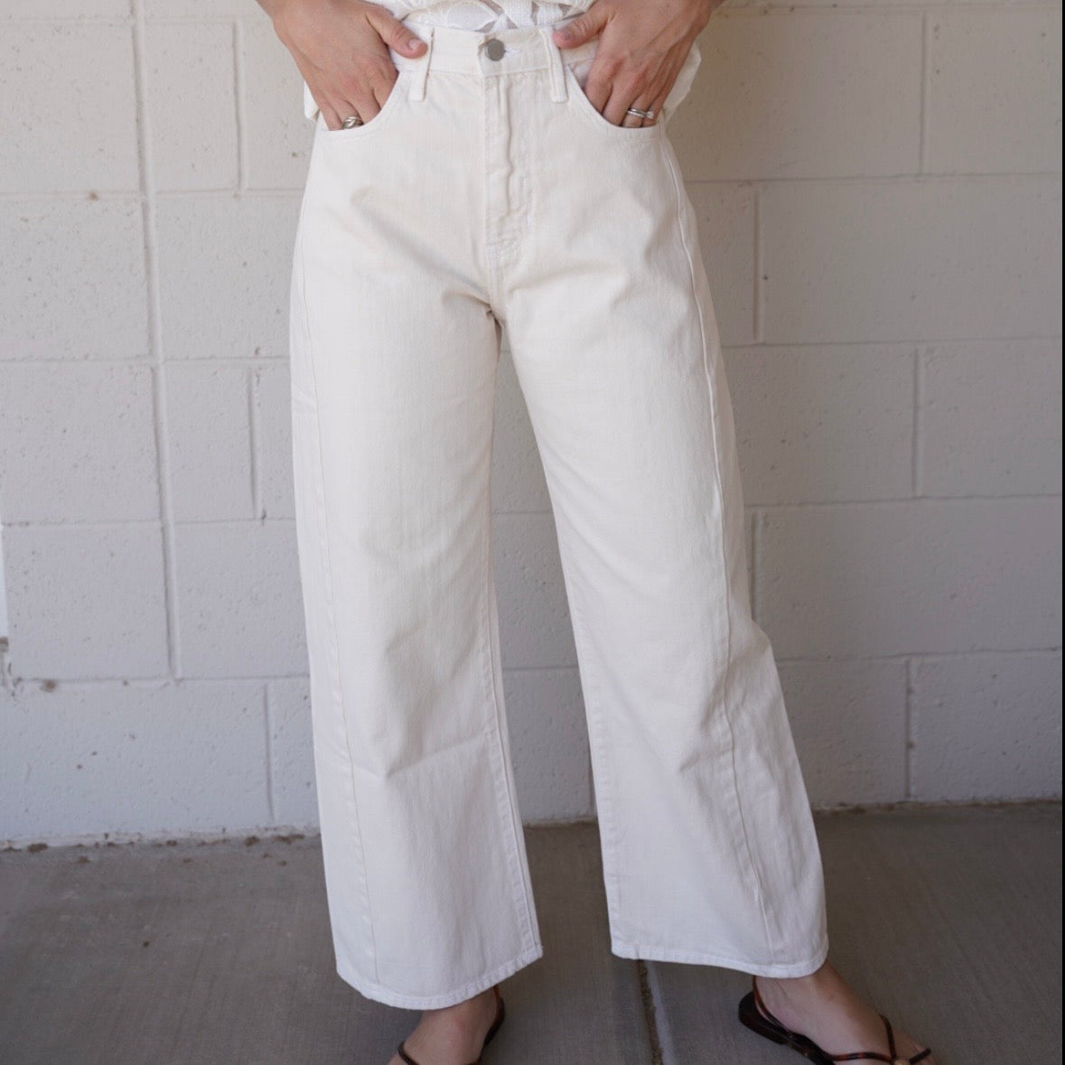 Cream Barrel Twist Jeans