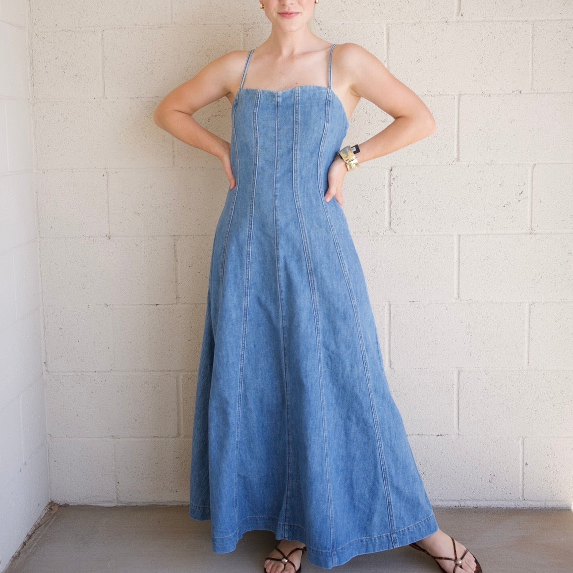 Paneled Maxi Denim Dress