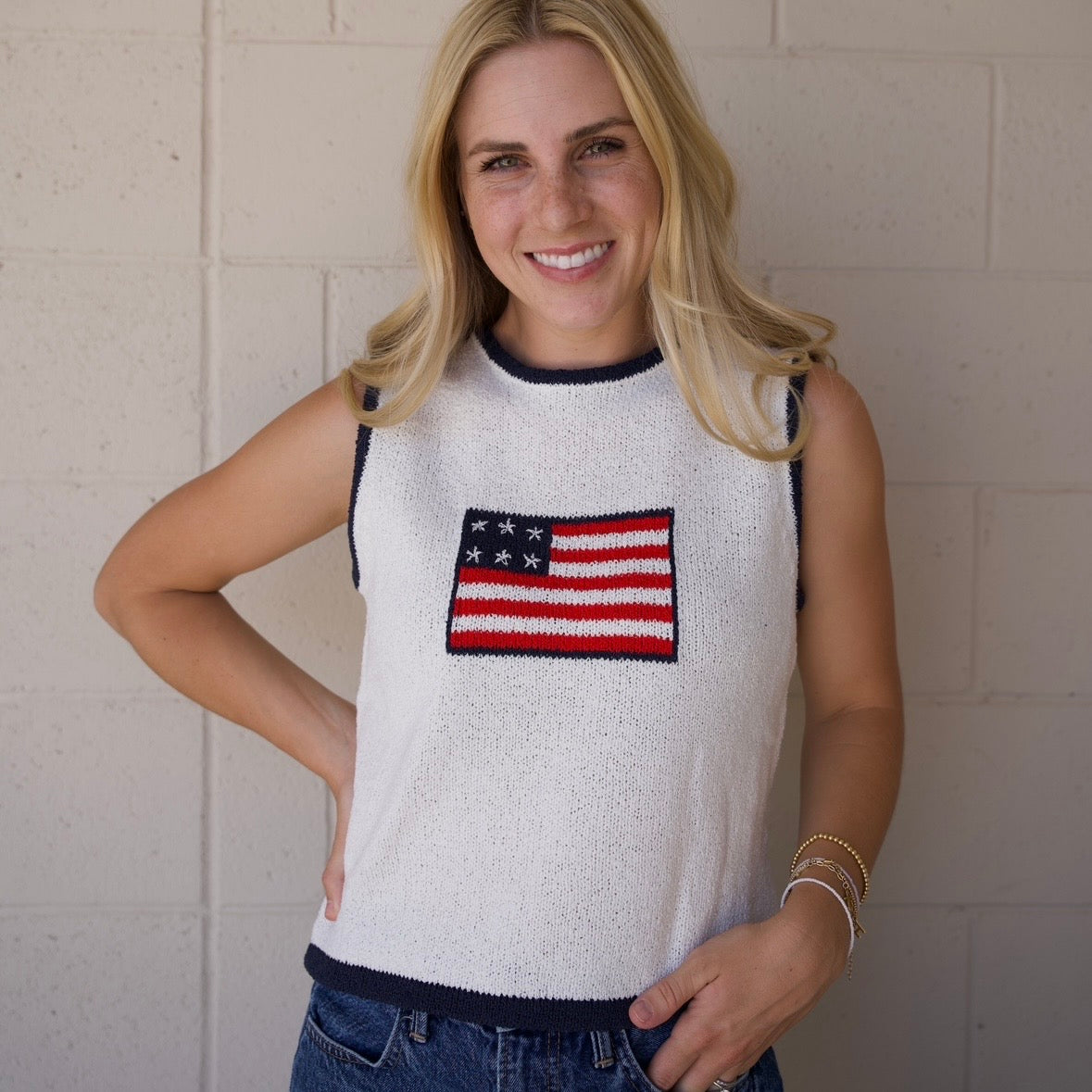 Navy Knitted Flag Top