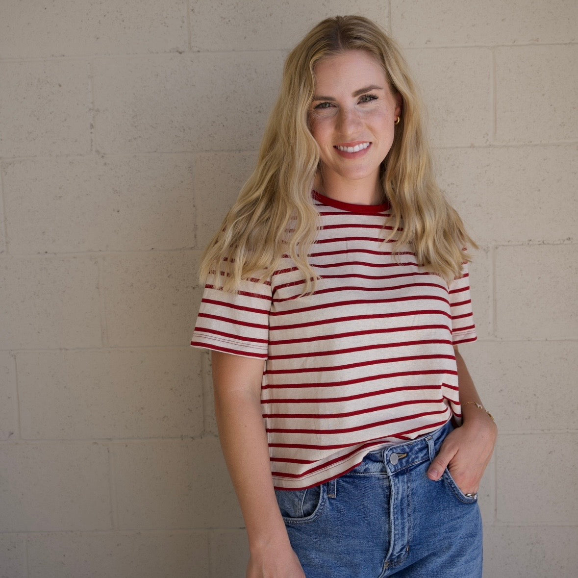 Red Essential Stripe Ringer Tee