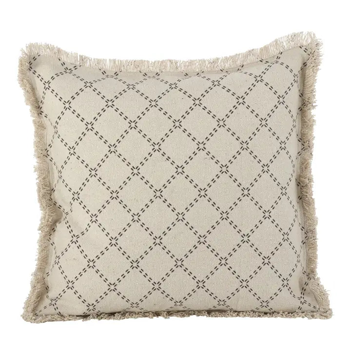 Fringed Diamond Down Filled Throw Pillow