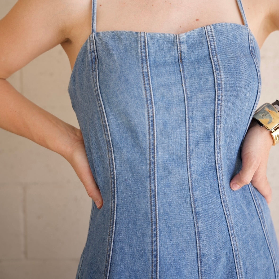 Paneled Maxi Denim Dress