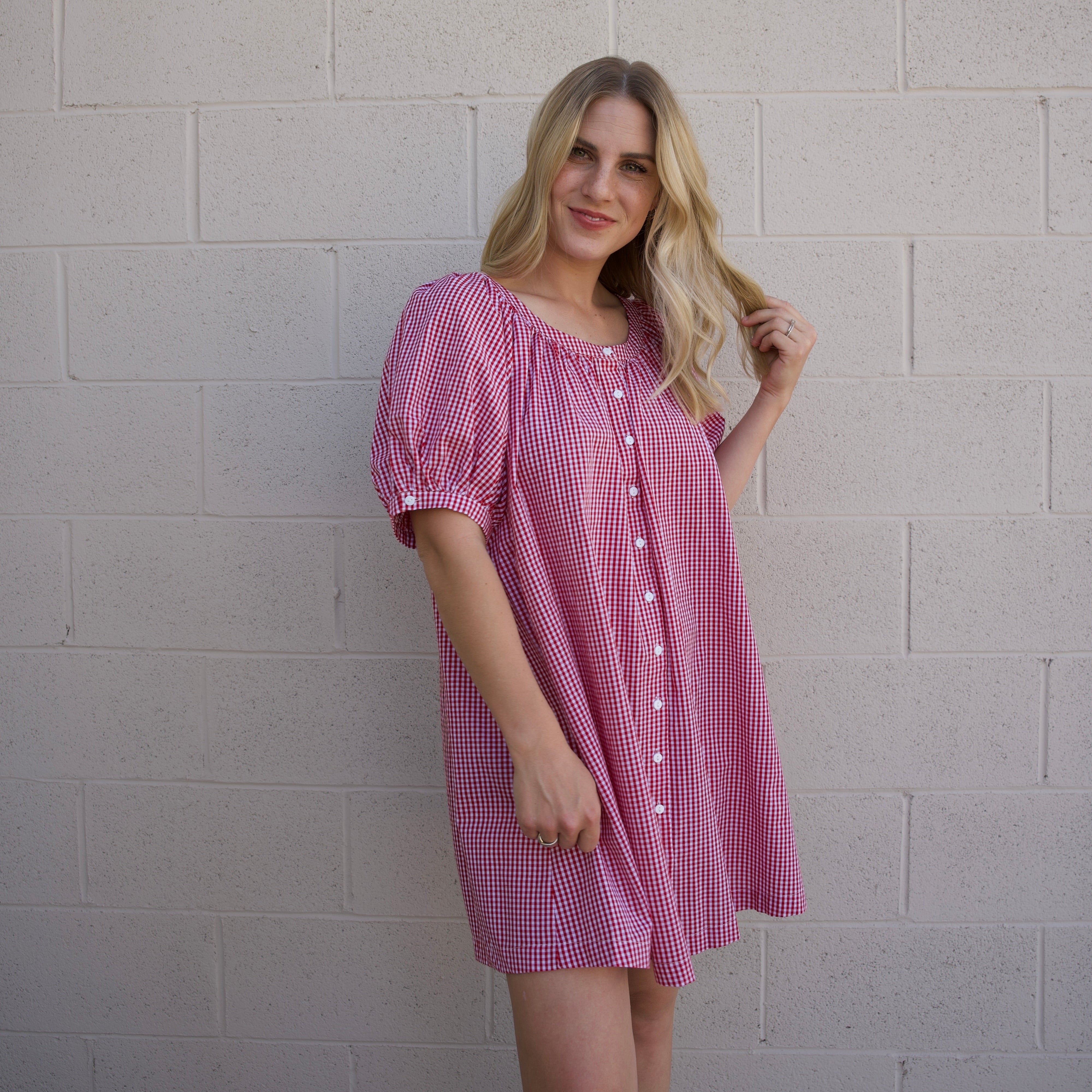 Red Gingham Babydoll Dress