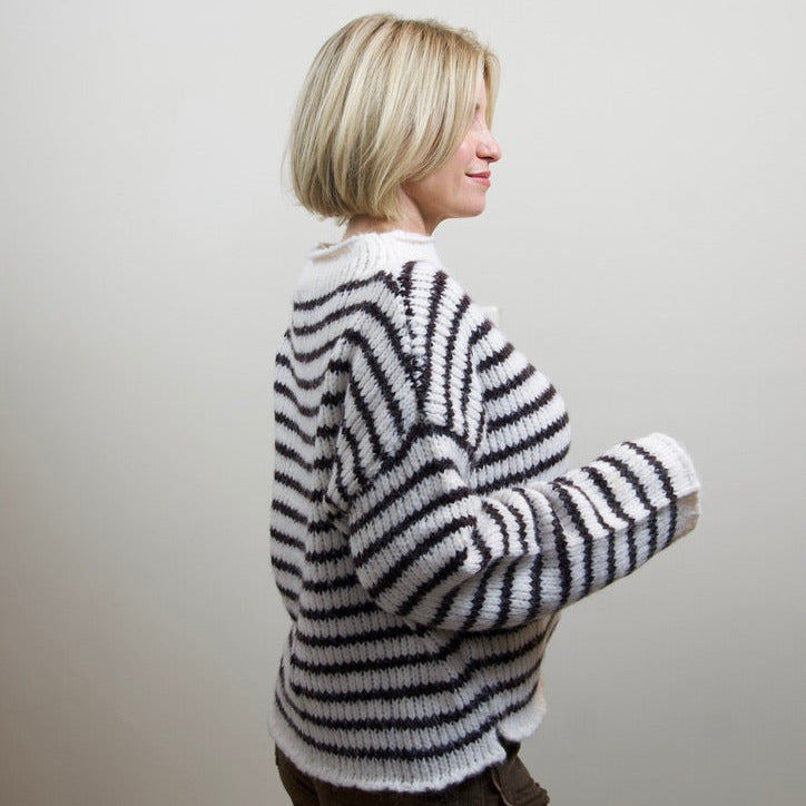 Striped Rolled Edge Long Sleeve Knit Sweater