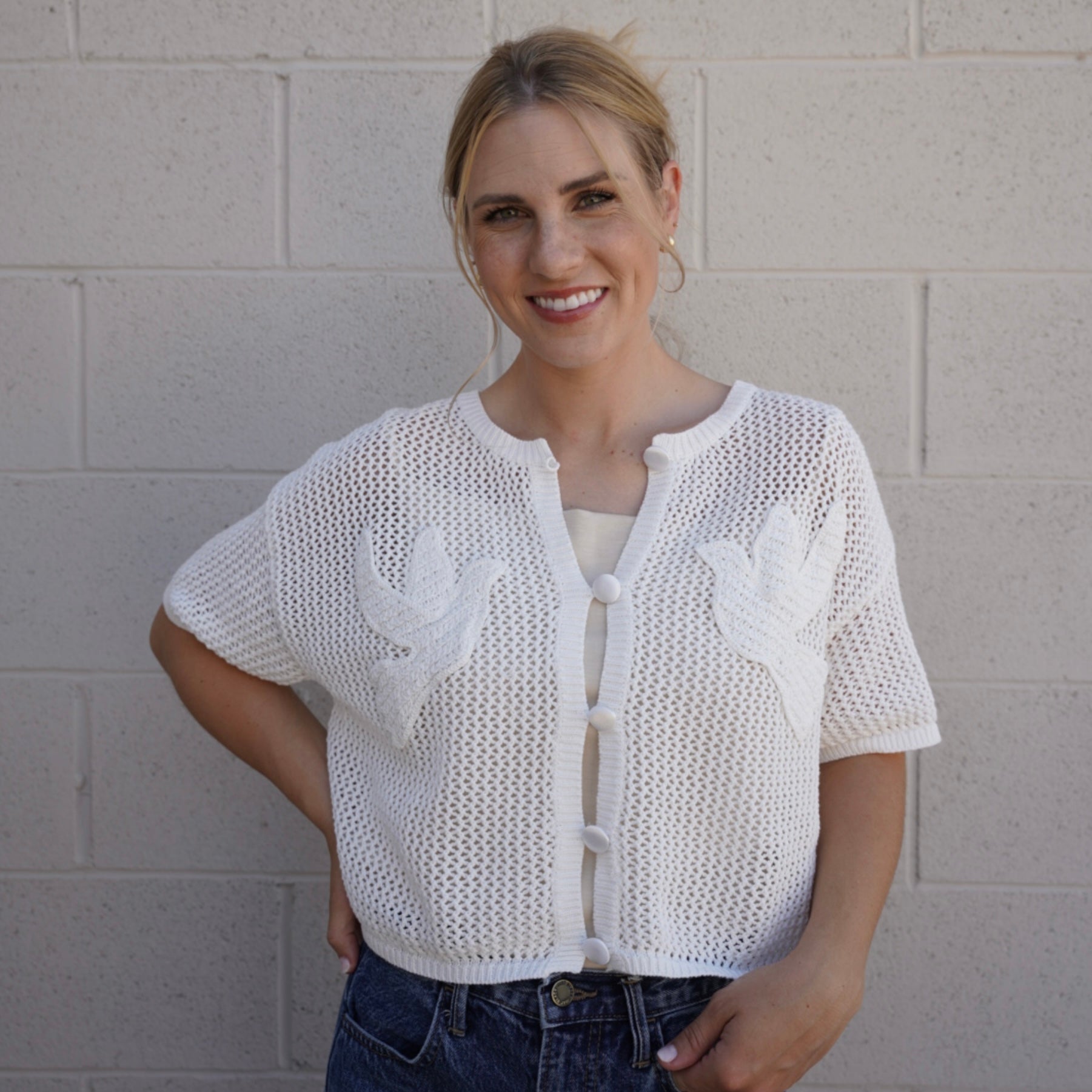 Dove Crochet Button Down Cropped Top