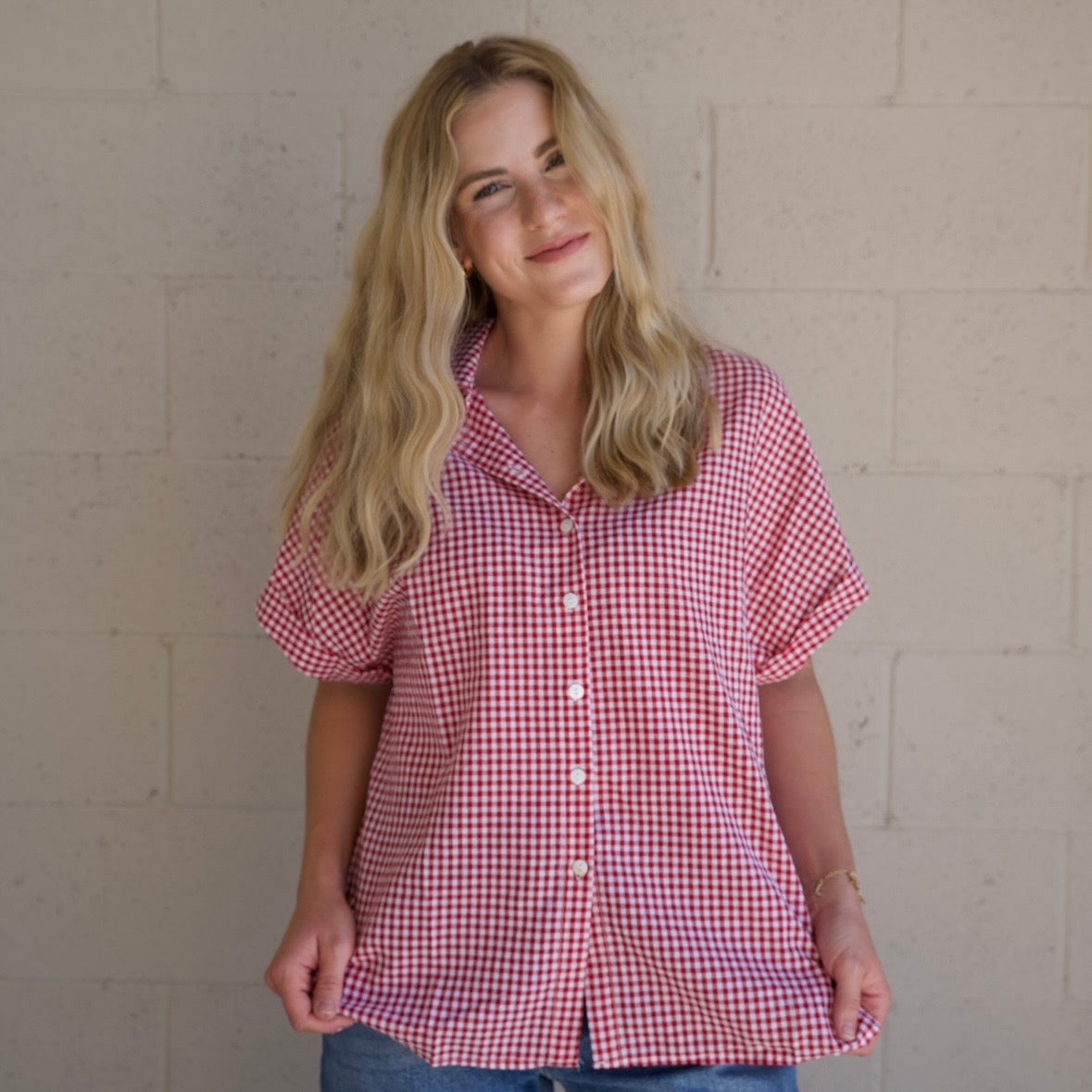 Red Gingham Short Sleeve Shirt