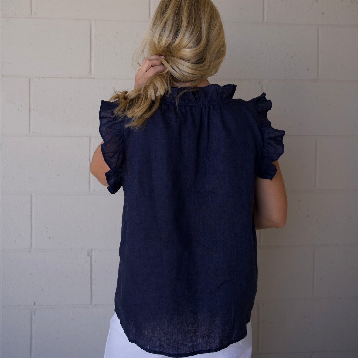 Linen Ruffle Blouse