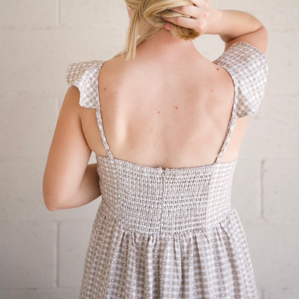 Mocha Heart Gingham Dress