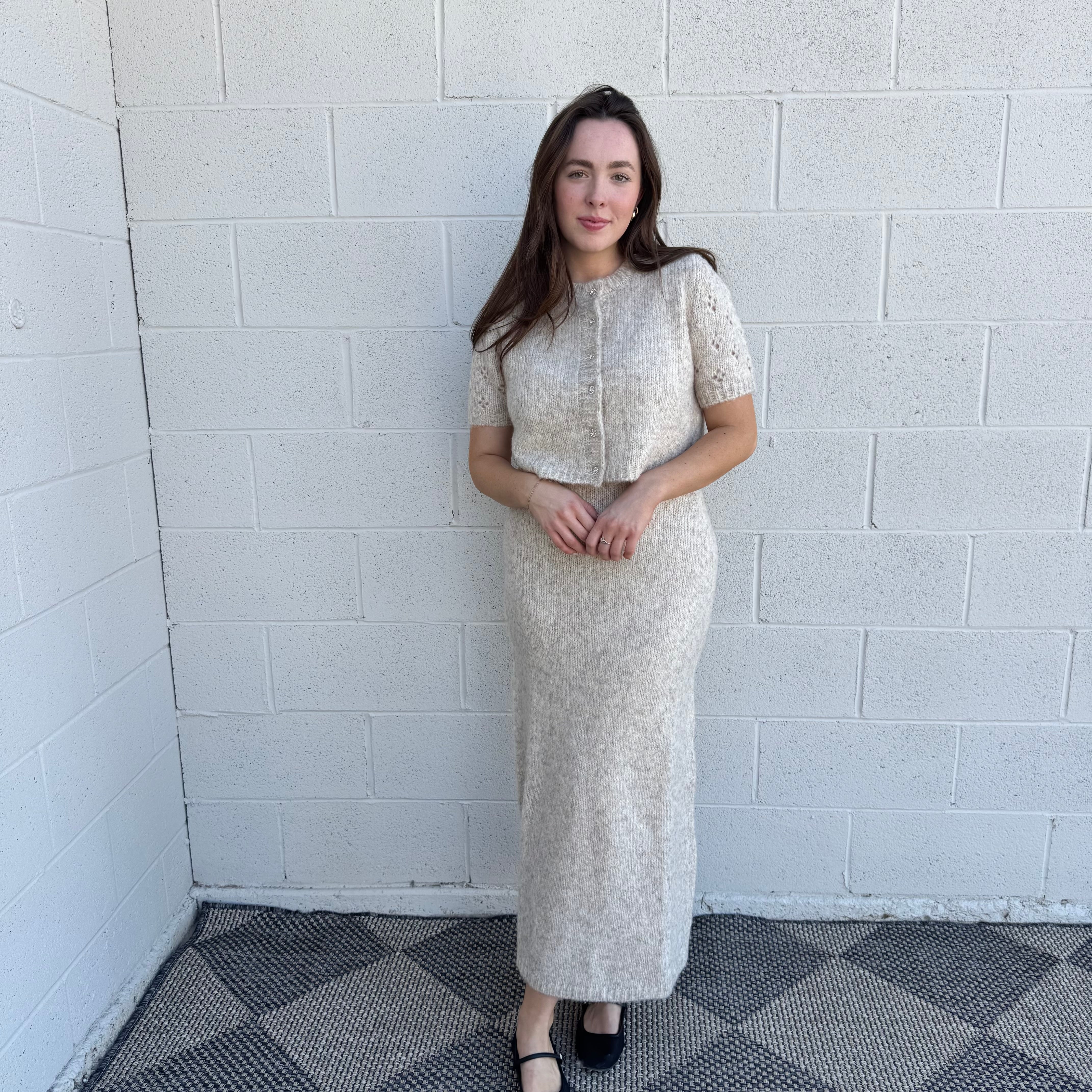 Oatmeal Knit Dress & Cardigan Set