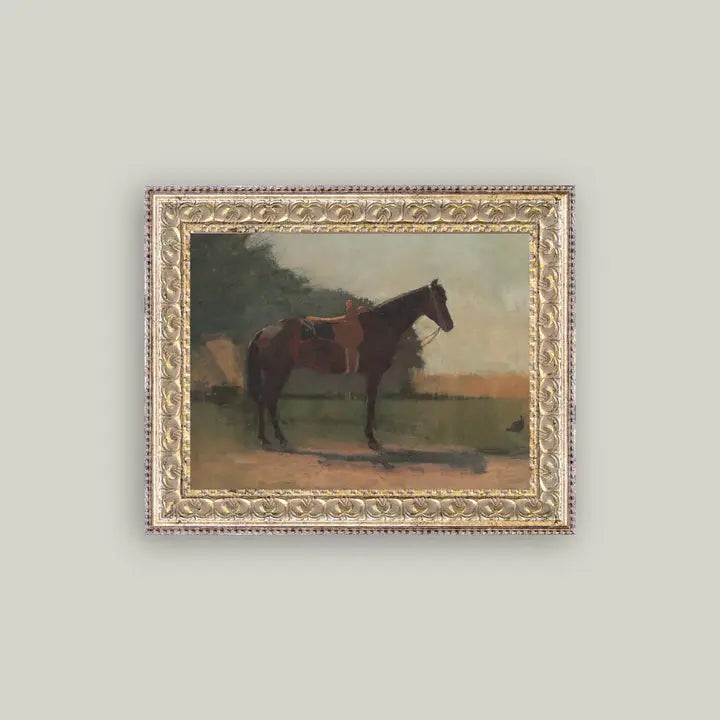 Saddled Horse Framed Antique Art