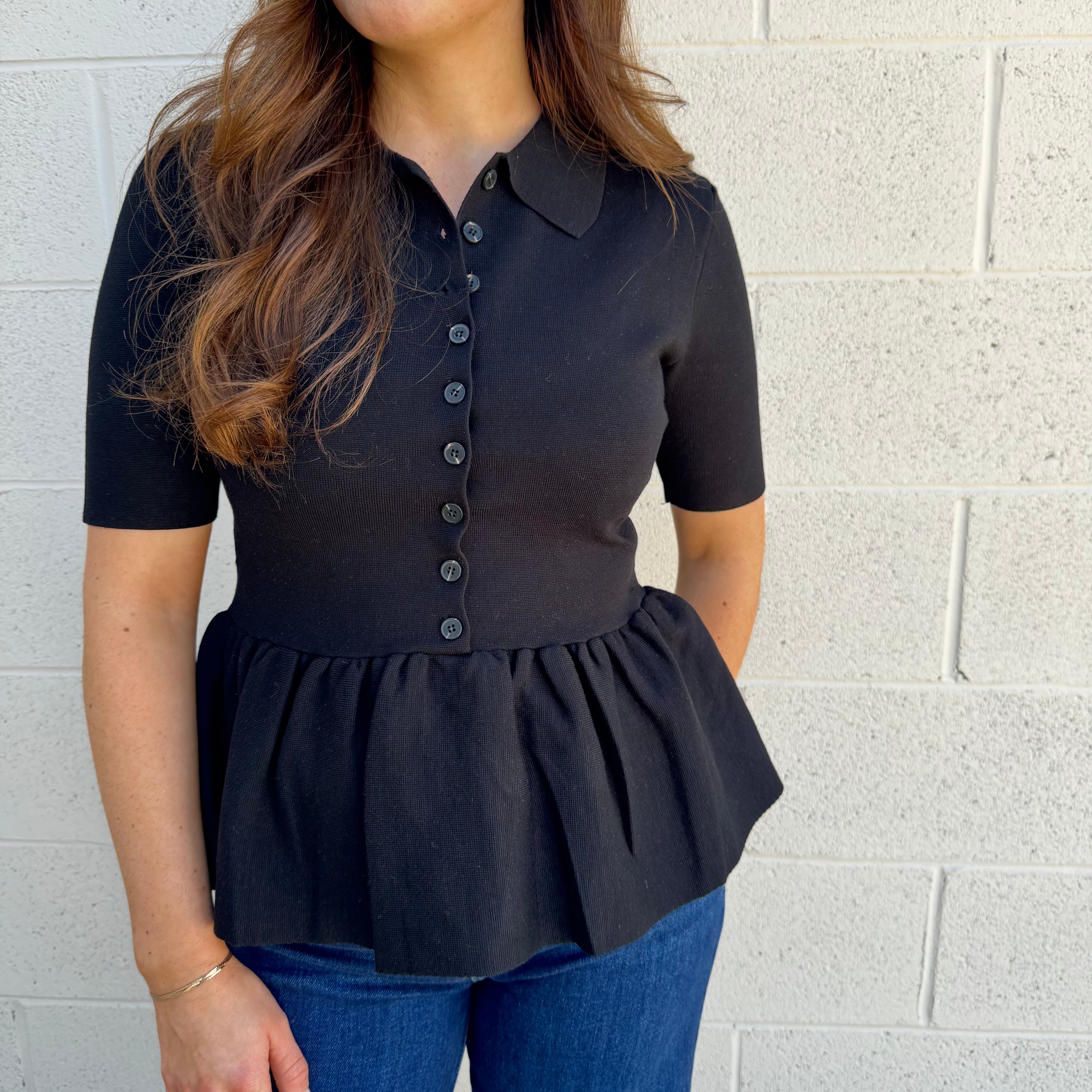 Black Ruffled Collared Top