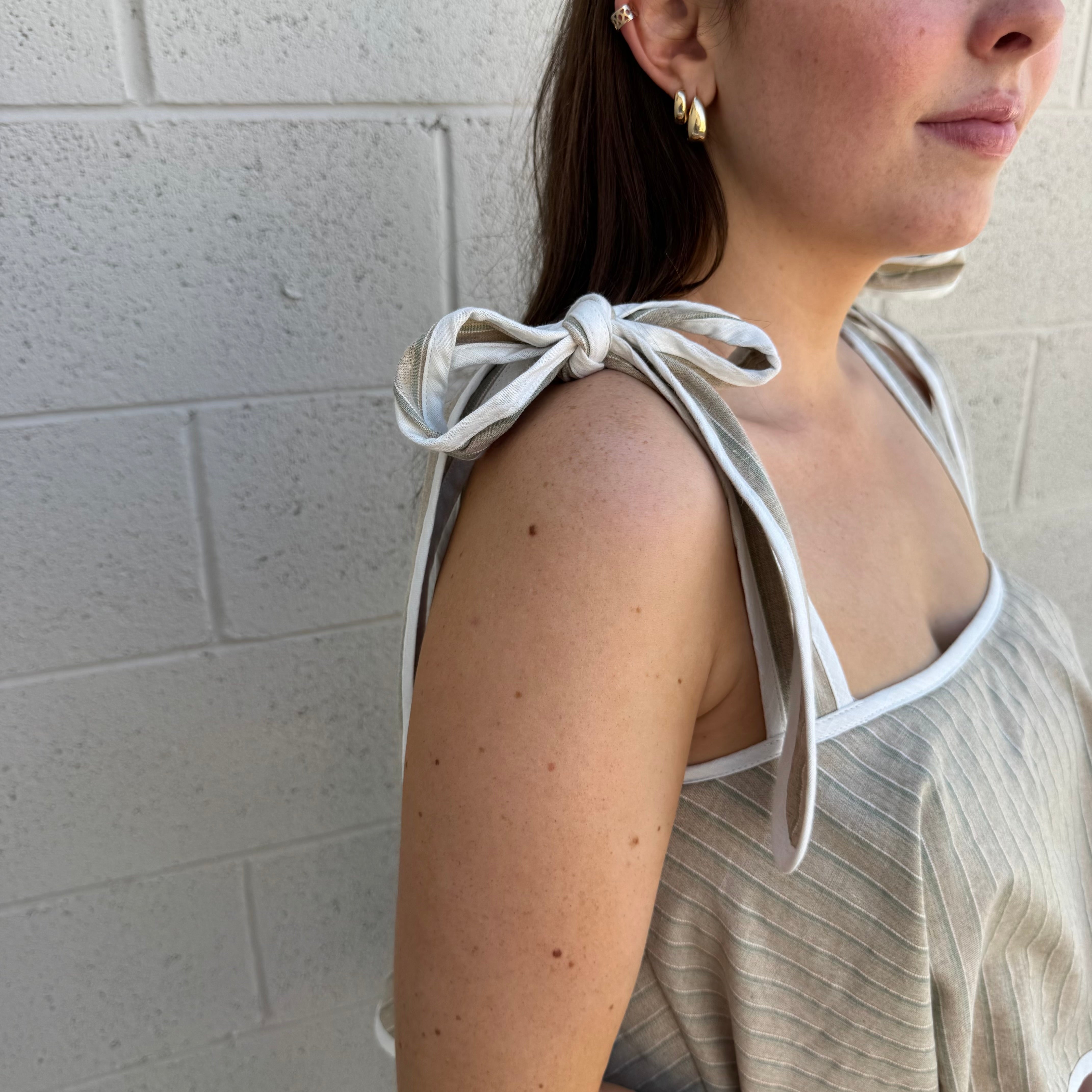 Taupe Striped Tie Romper