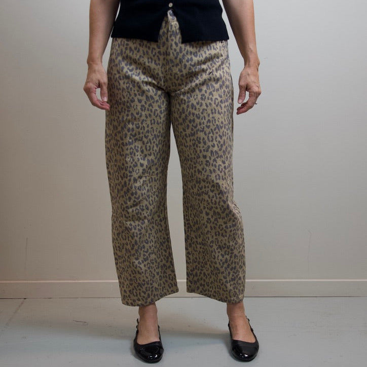 Khaki Leopard Barrel Jeans