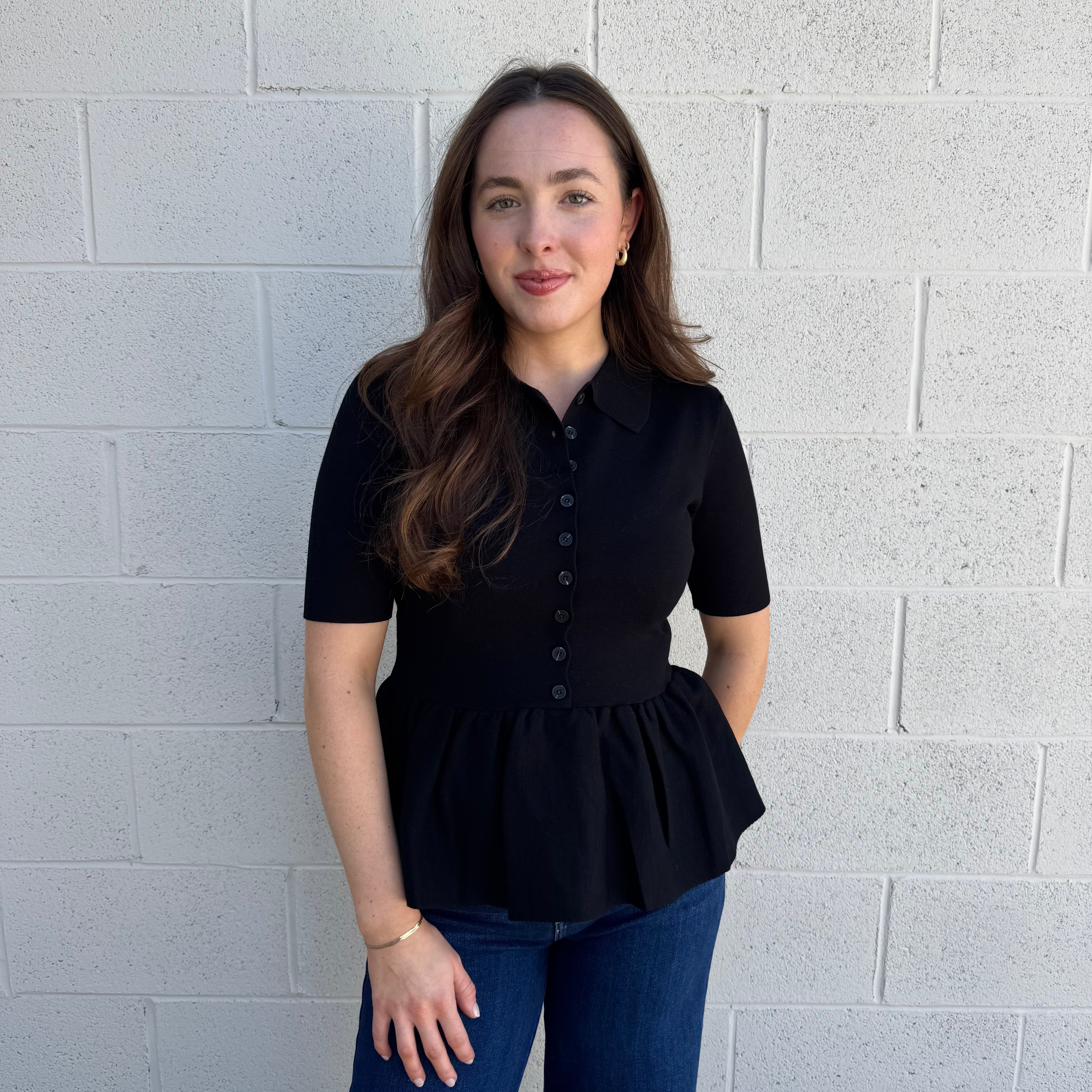 Black Ruffled Collared Top