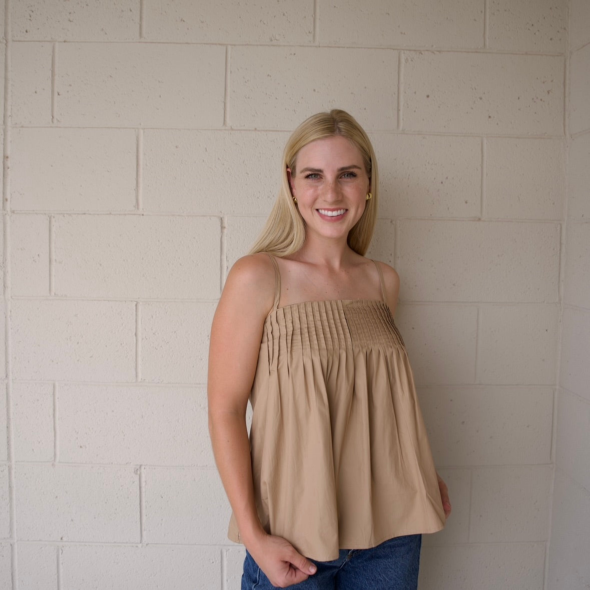 Tan Pleated Tank Top