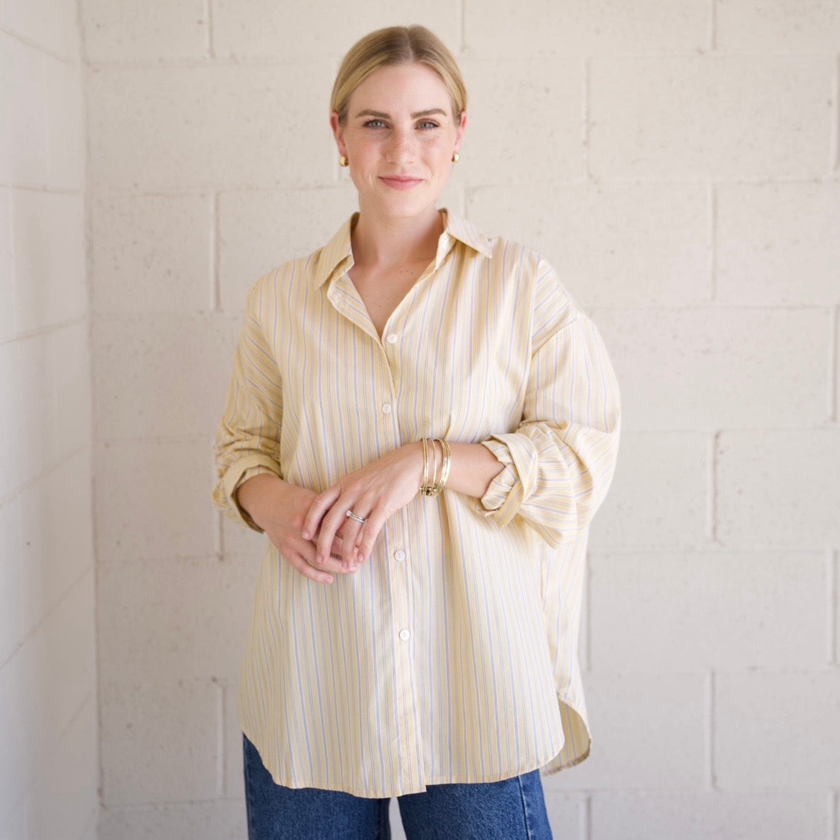 Yellow Oversized Striped Shirt