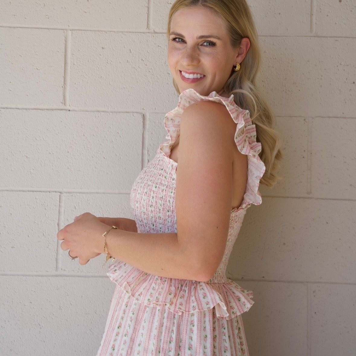 Pink Blockprint Maxi Dress