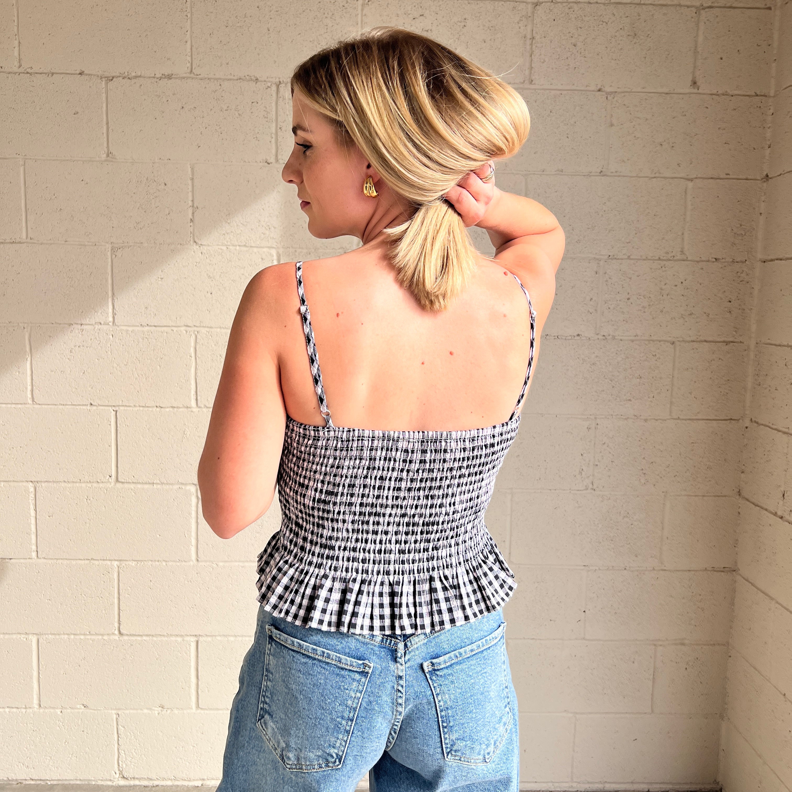 Gingham Smocked Top