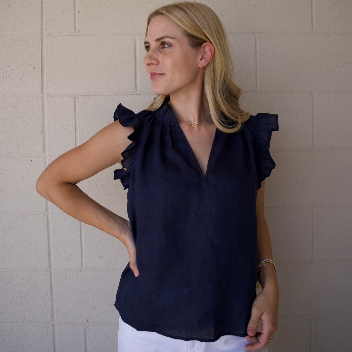 Linen Ruffle Blouse