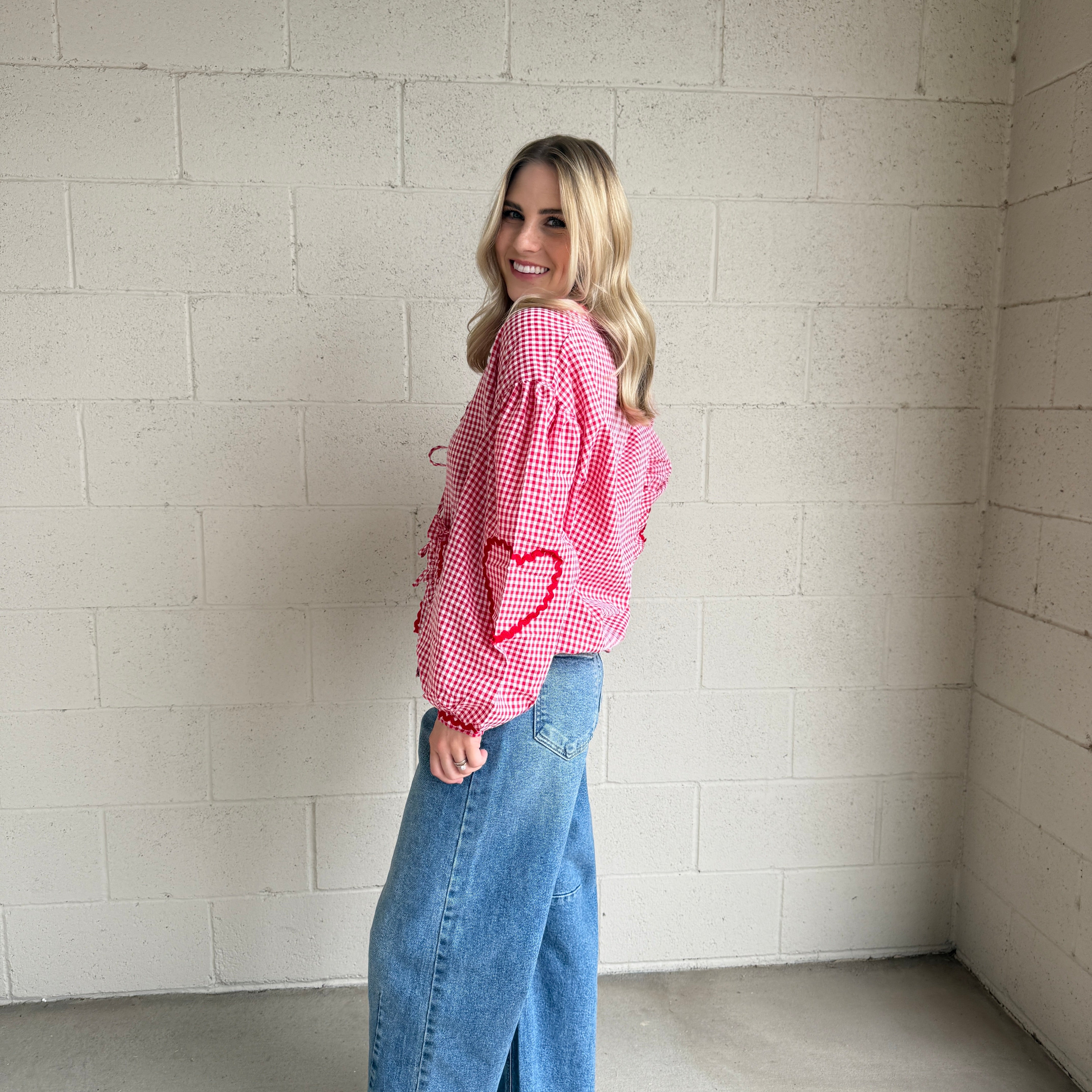 Pink Heart Front Tie Sleeve Top