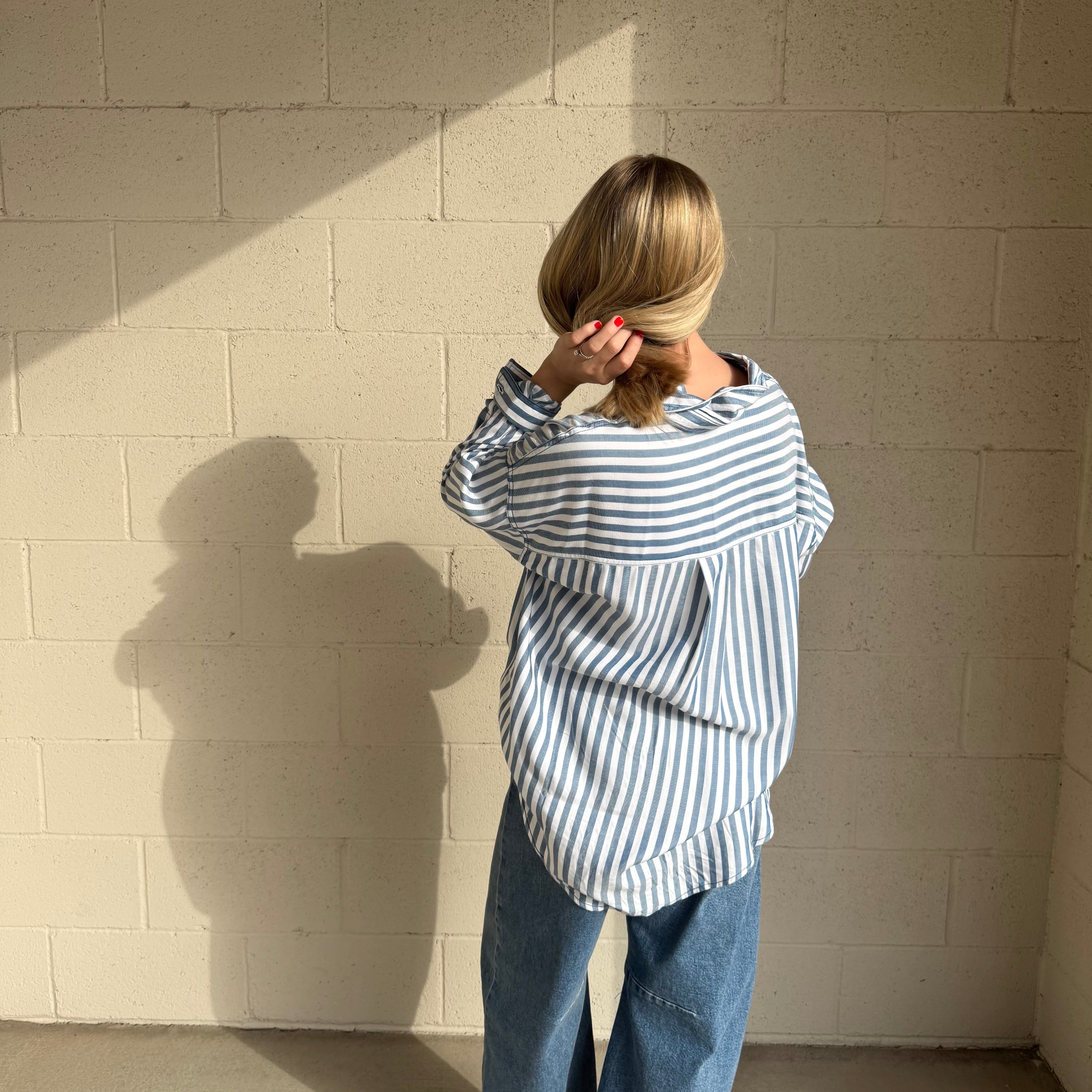 Blue Striped Collared Button-Down Shirt