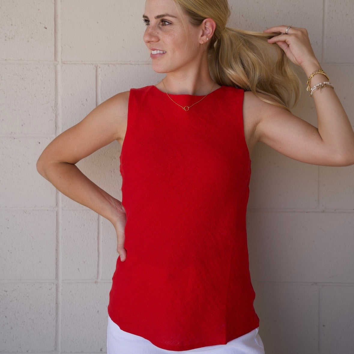 Red Linen Sleeveless Top