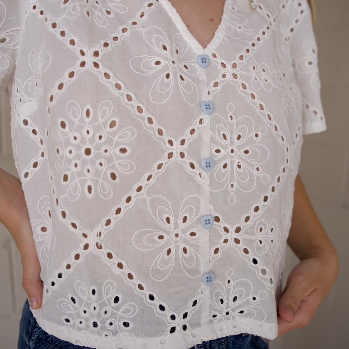 White Eyelet Short Sleeve Blouse