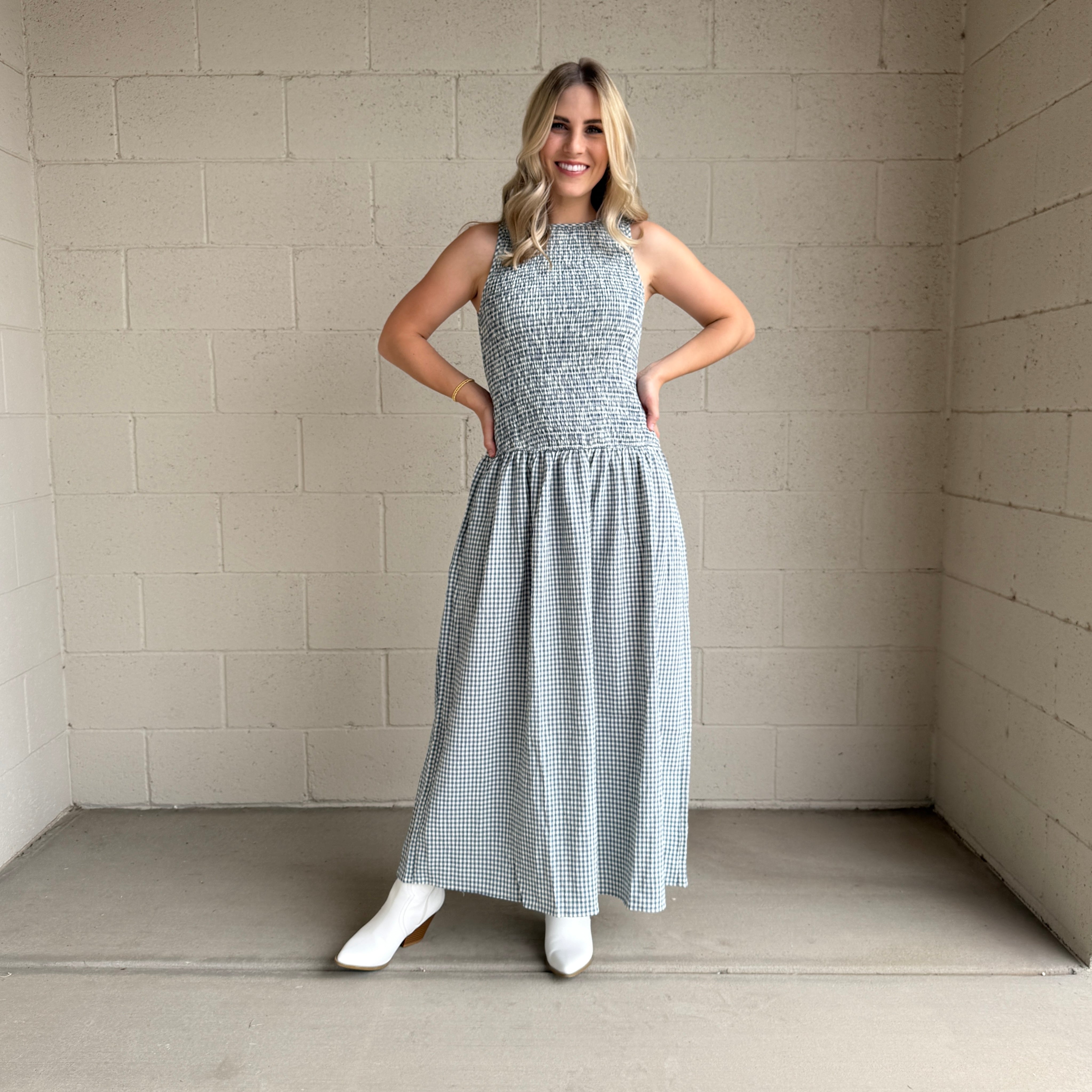 Blue Gingham Sleeveless Dress