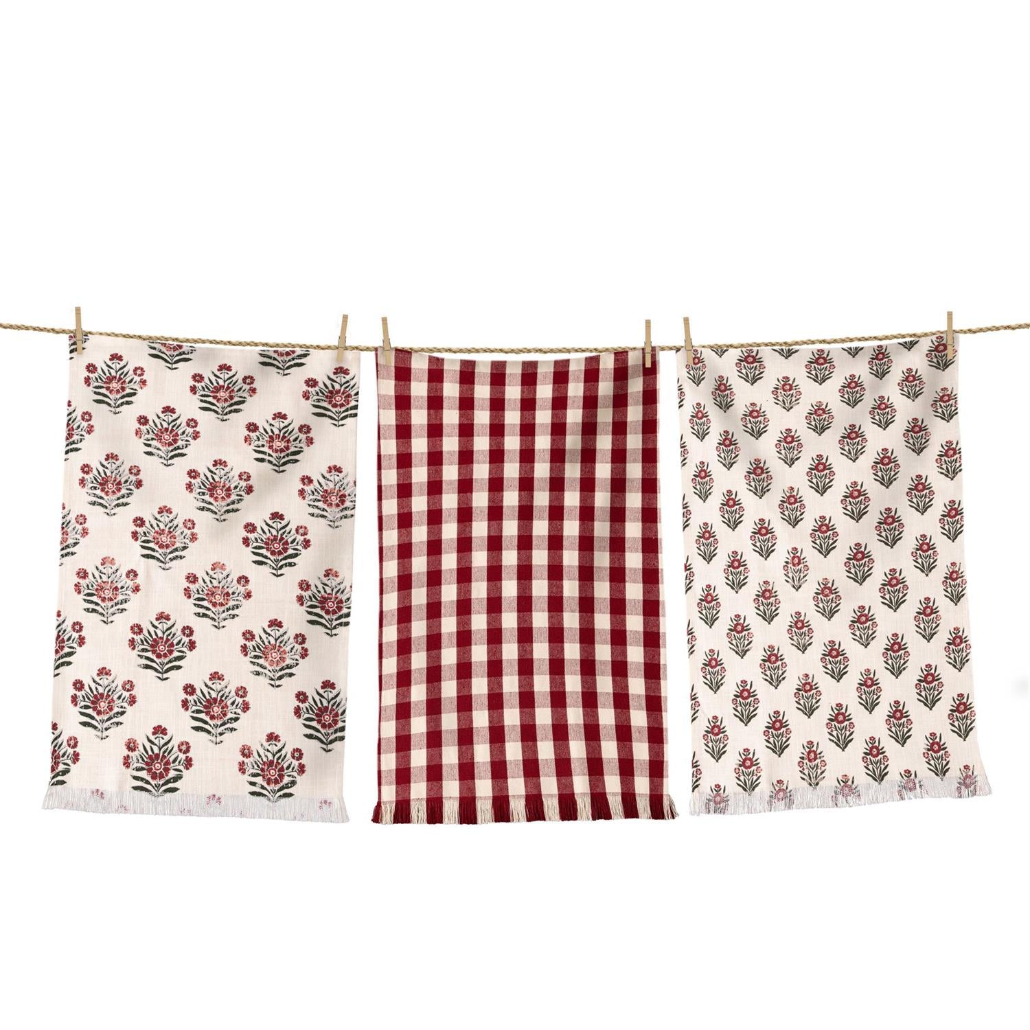 Red Block Print Silhouette Tea Towel