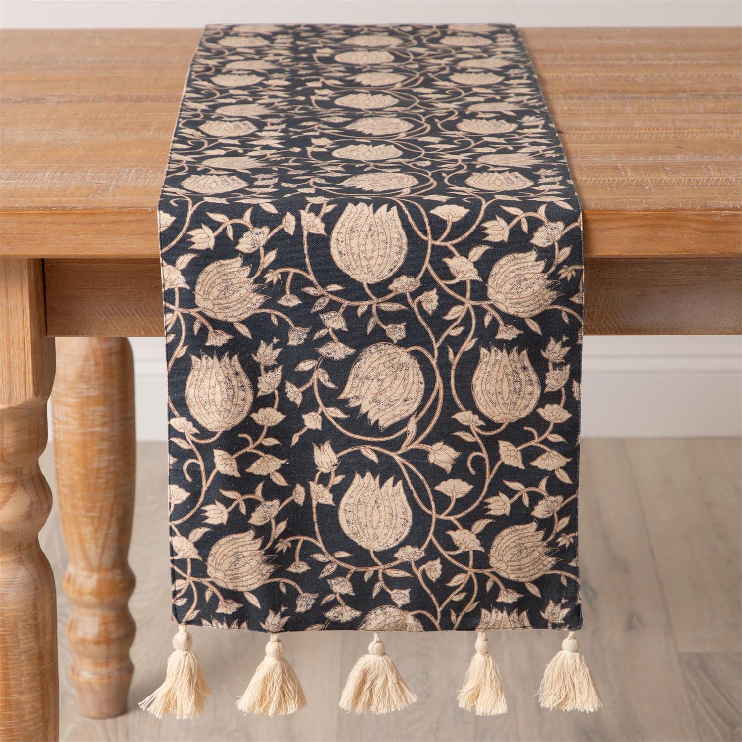 Navy Floral Table Runner