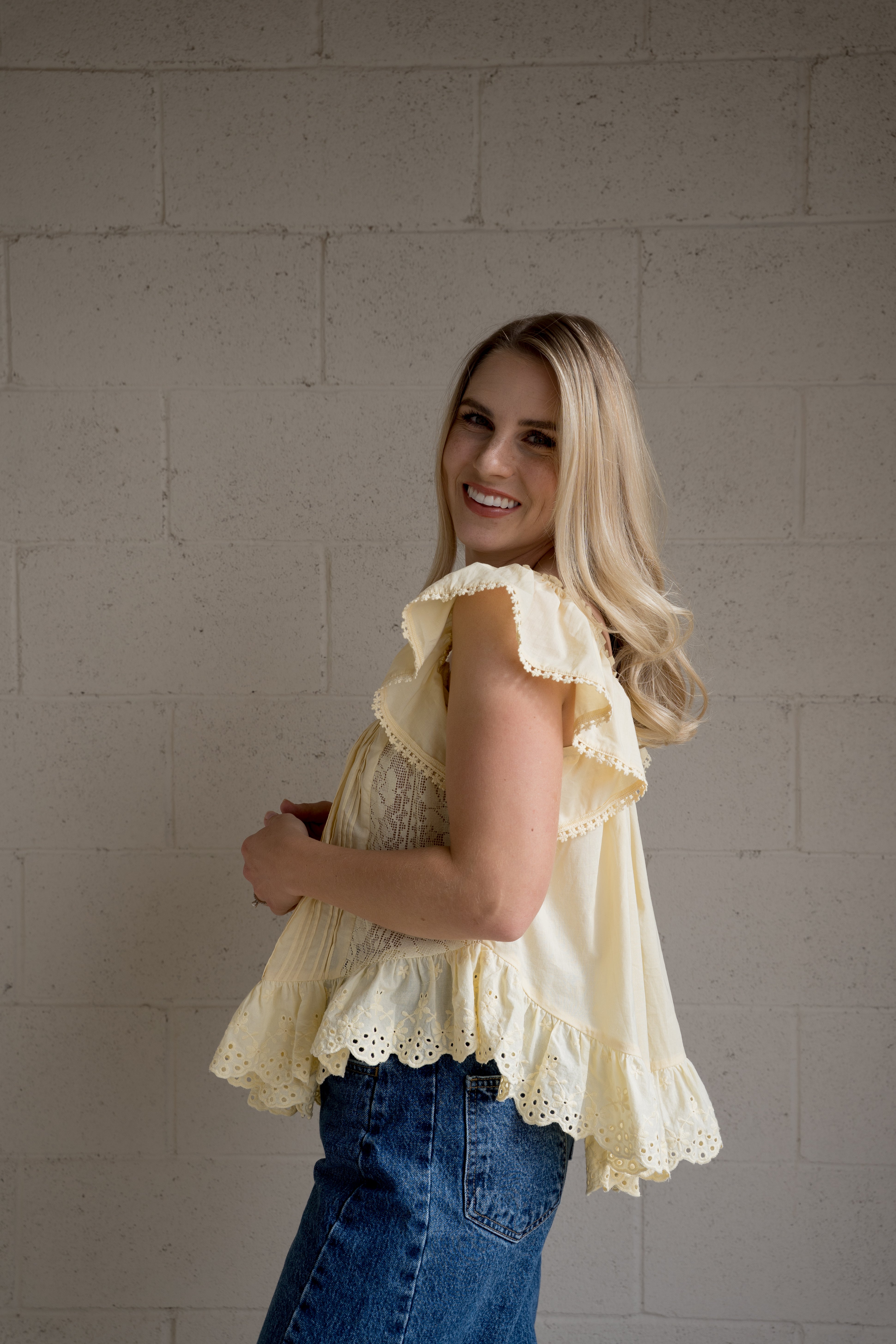 Yellow Lace Embroidered Blouse
