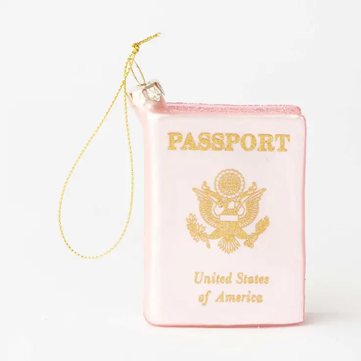 Pink Passport Glass Christmas Ornament