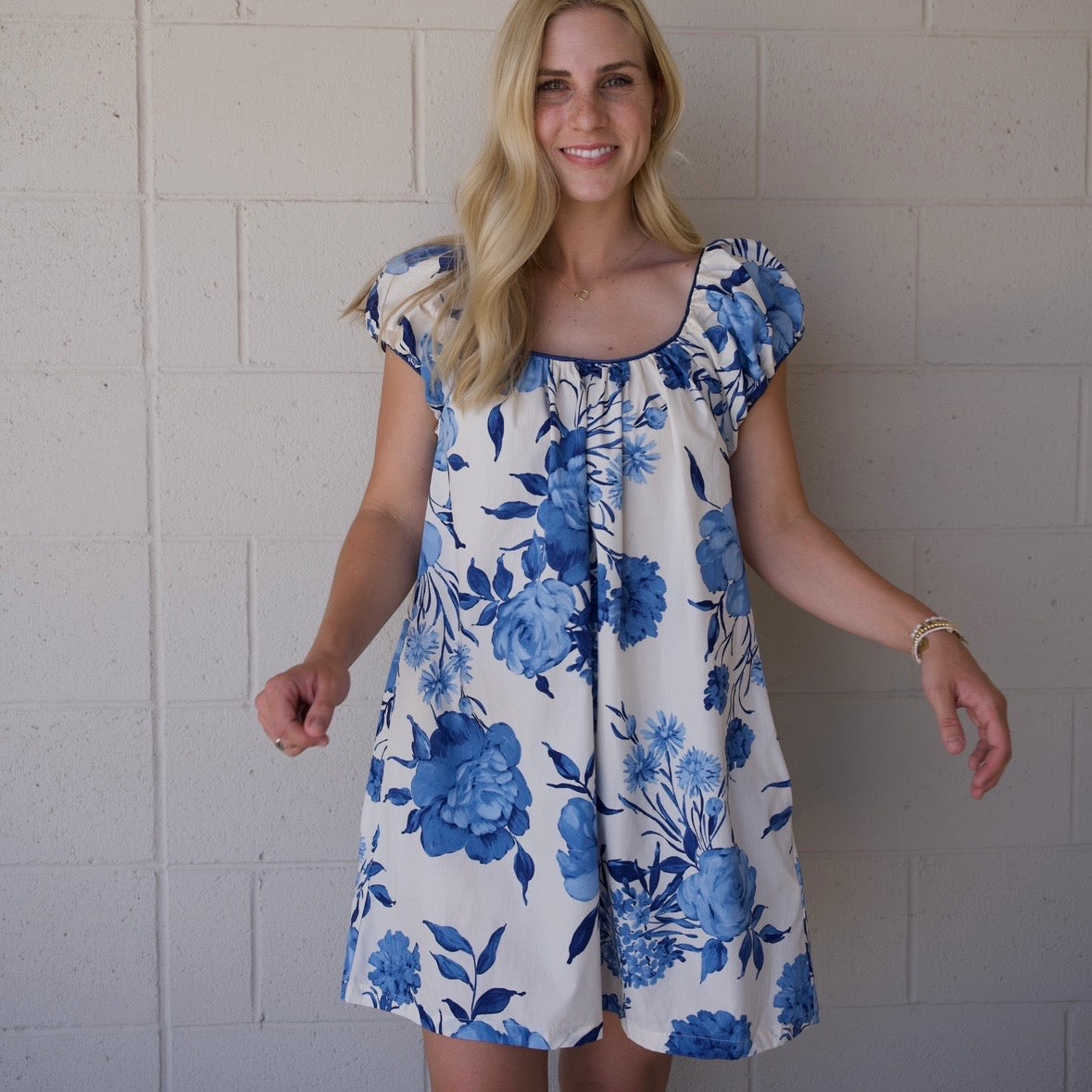 Blue Bloom Mini Dress
