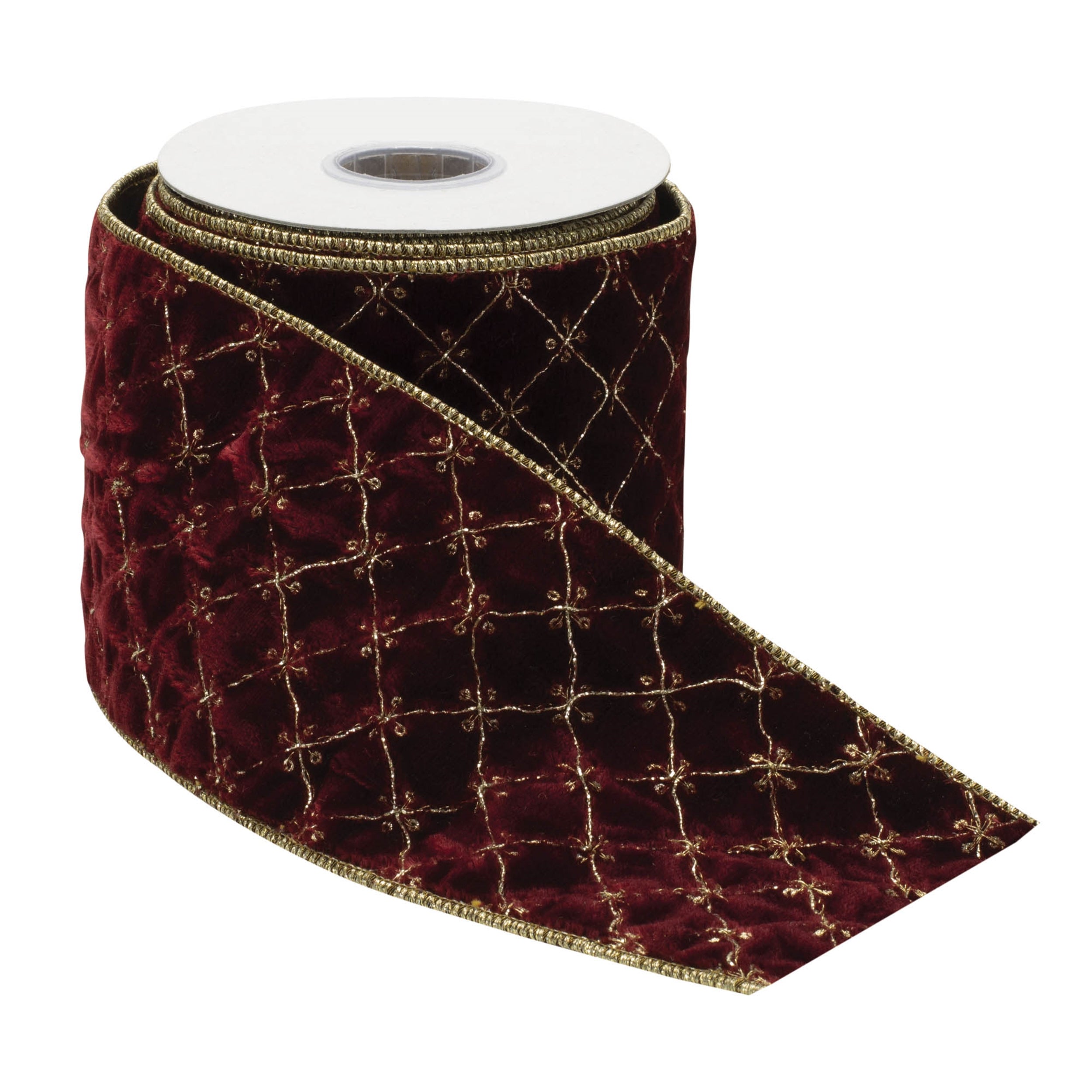 4" Burgundy Velvet & Gold Wired Ribbon - 5 Yards