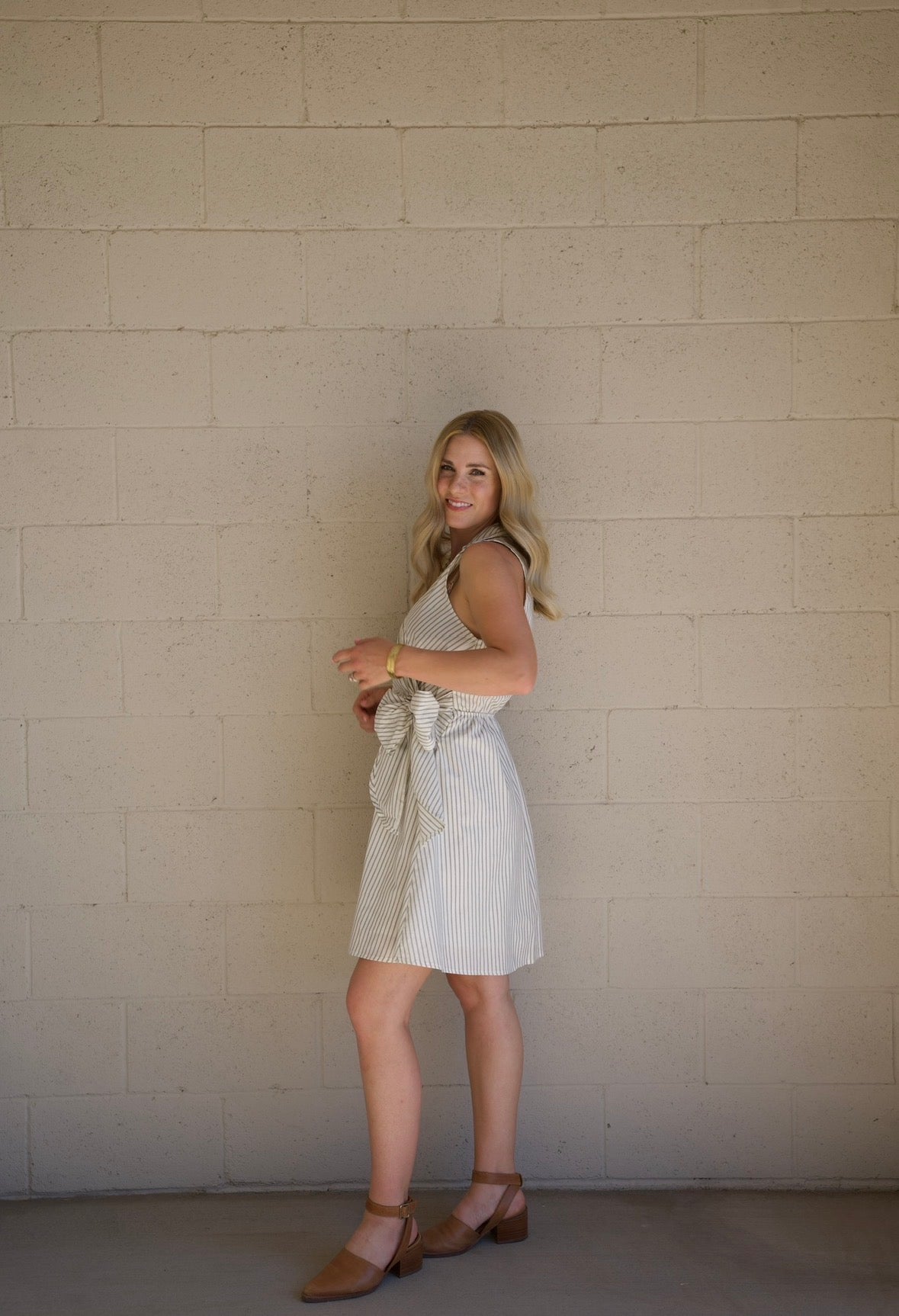 Striped Collared Tie Mini Dress
