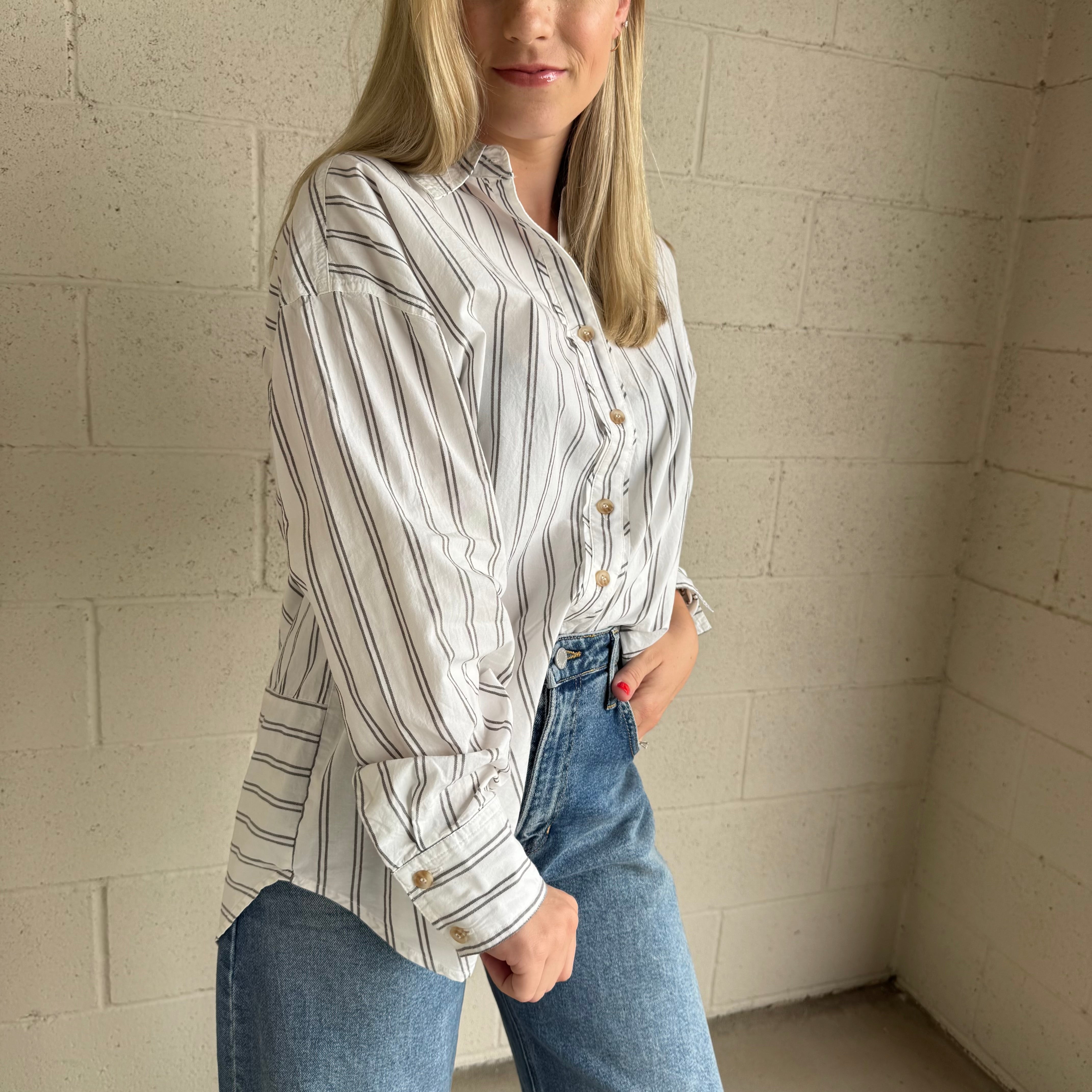 Ivory Striped Oversized Collared Shirt