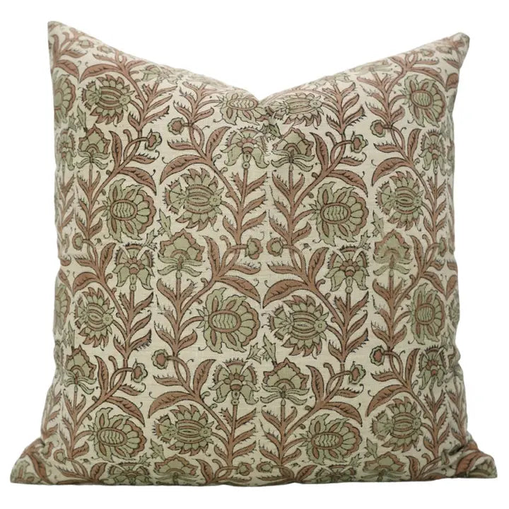 Green Botanical Linen Blend Pillow