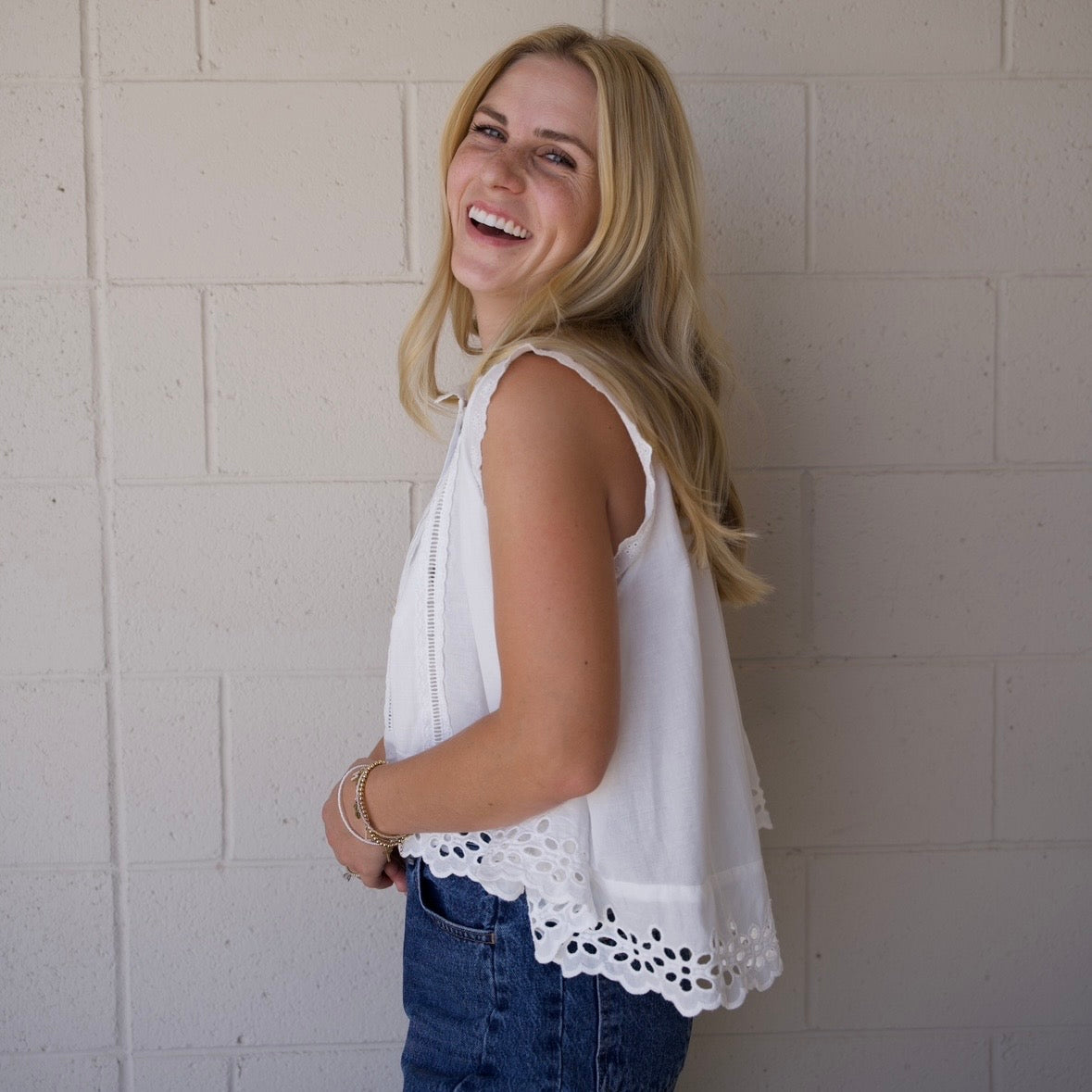 White Sleeveless Cotton Blouse