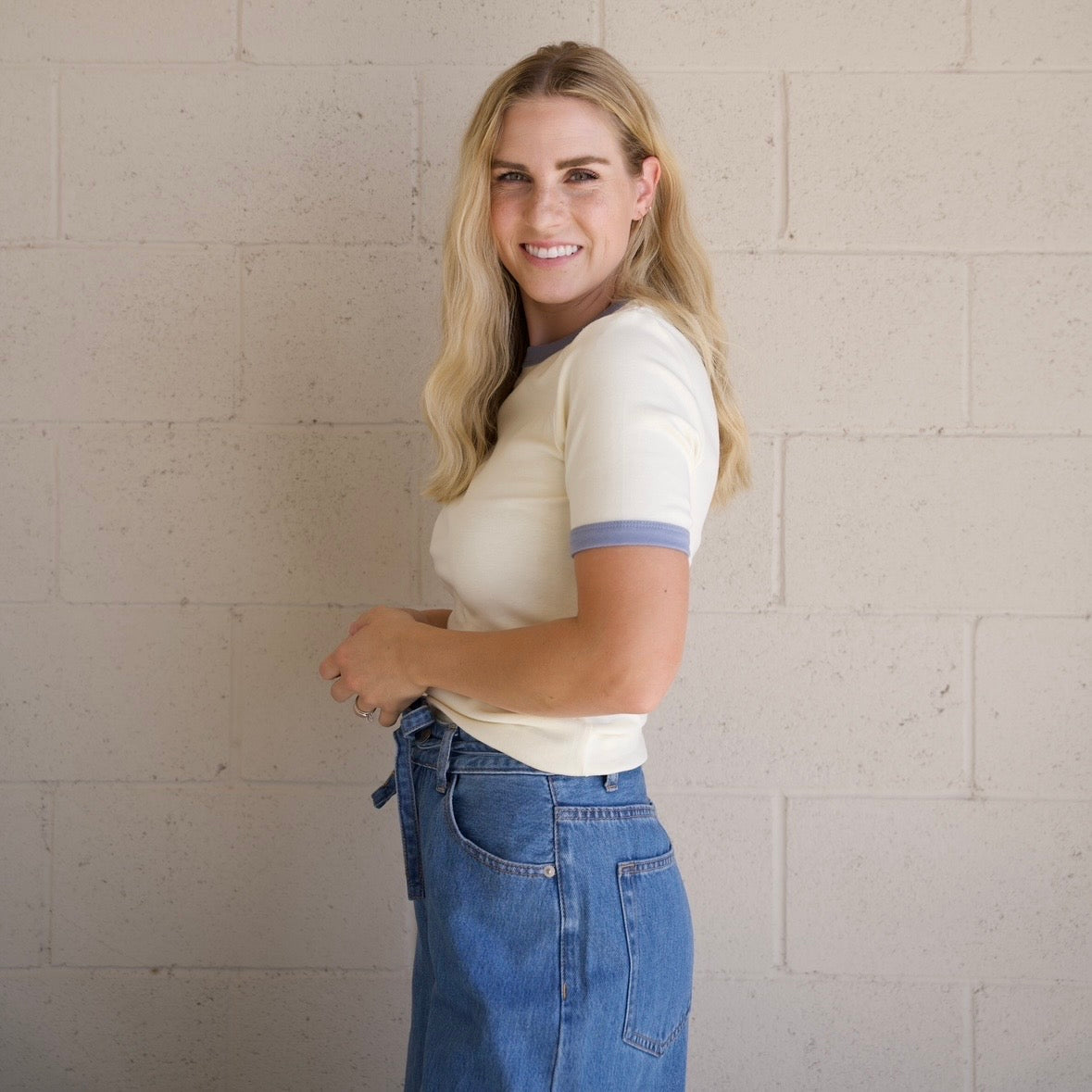 Blue Contrast Trim Tee
