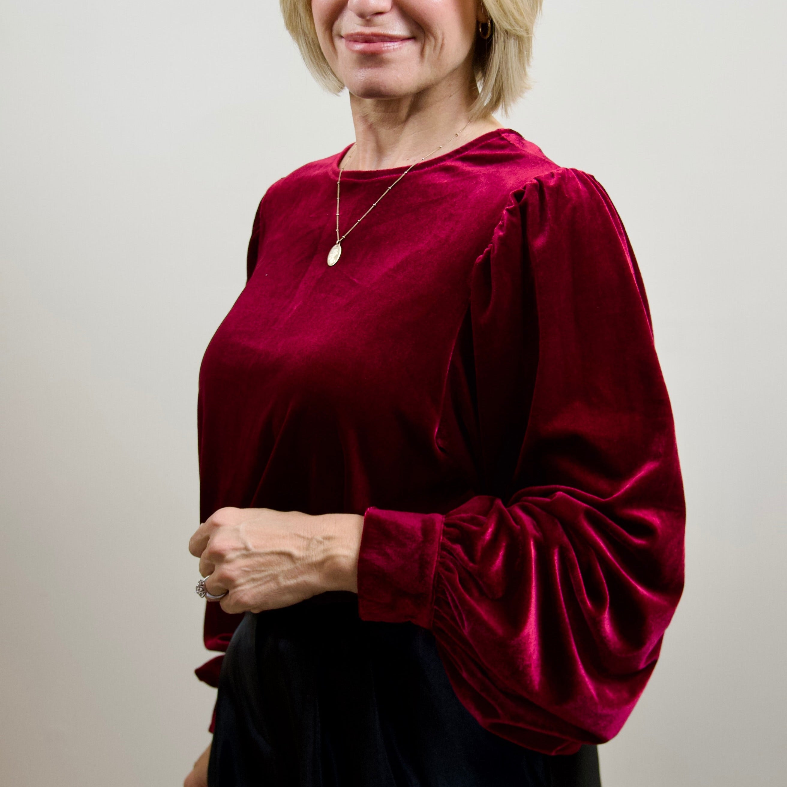 Long Balloon Sleeve Velvet Blouse