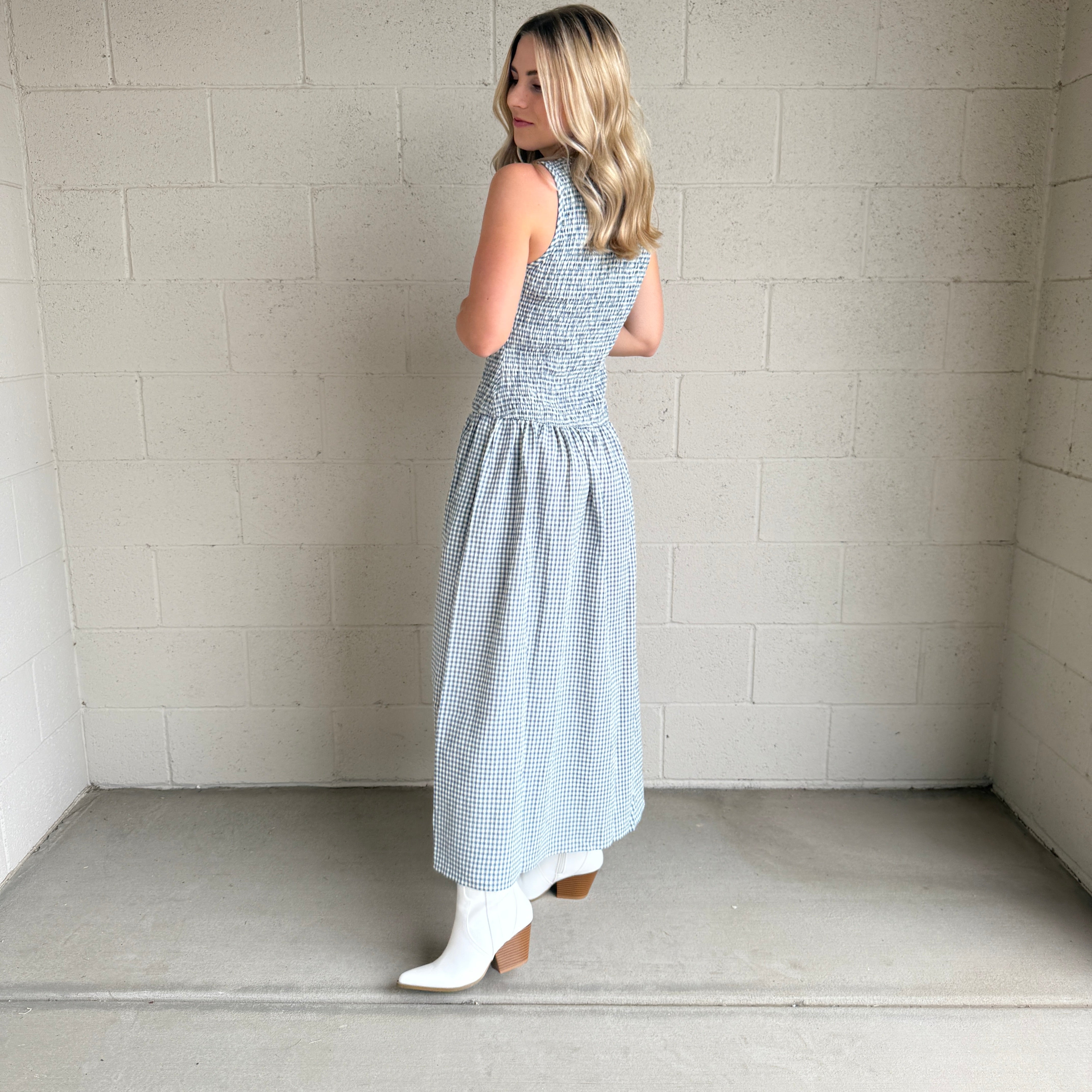 Blue Gingham Sleeveless Dress