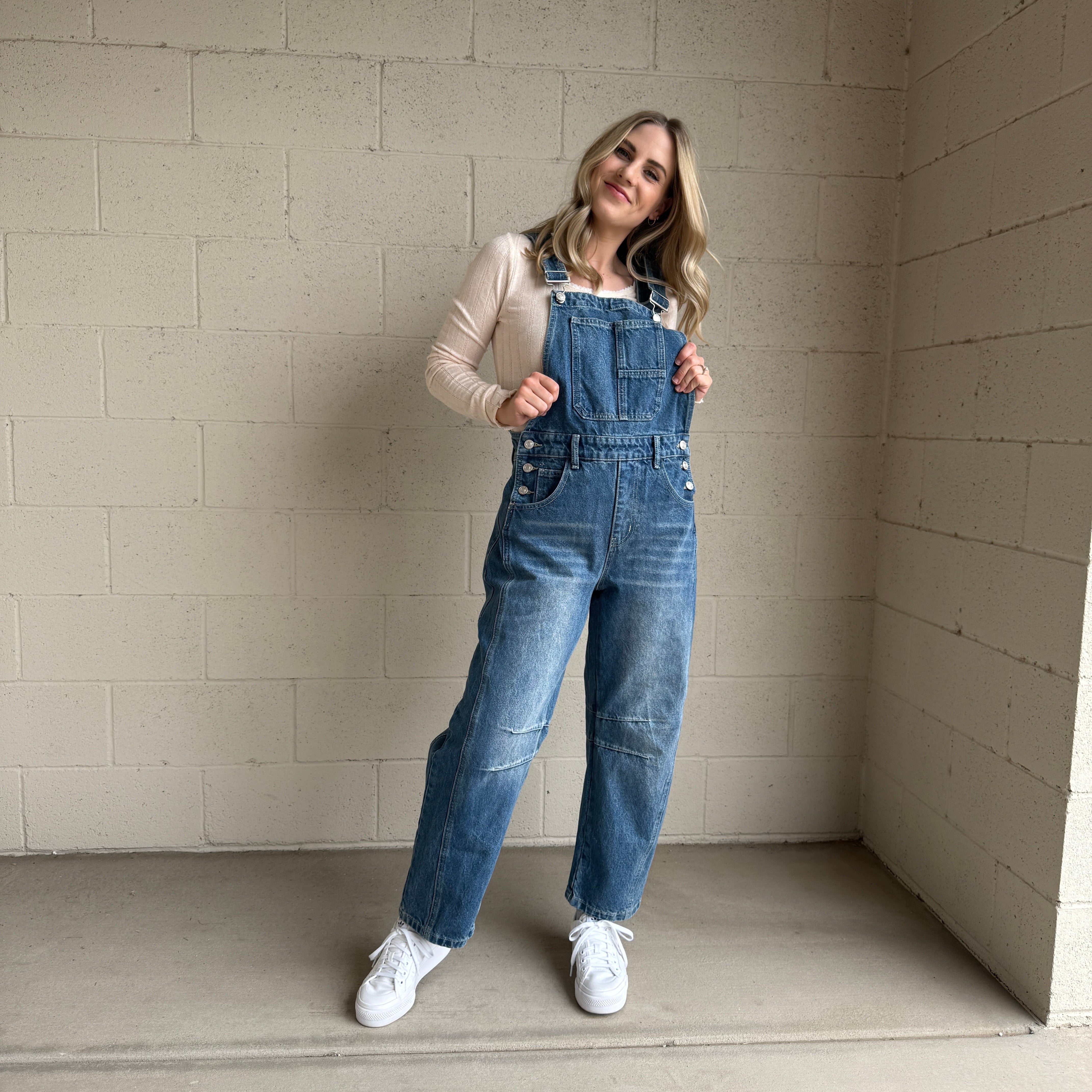 Denim Slouchy Barrel Overalls