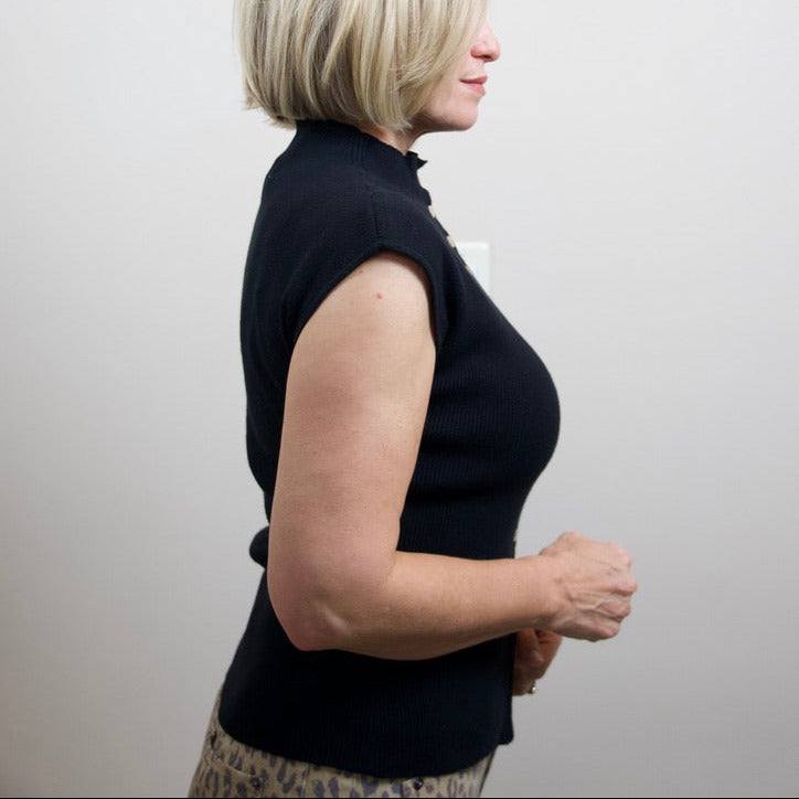 Mock Neck Knit Button Top