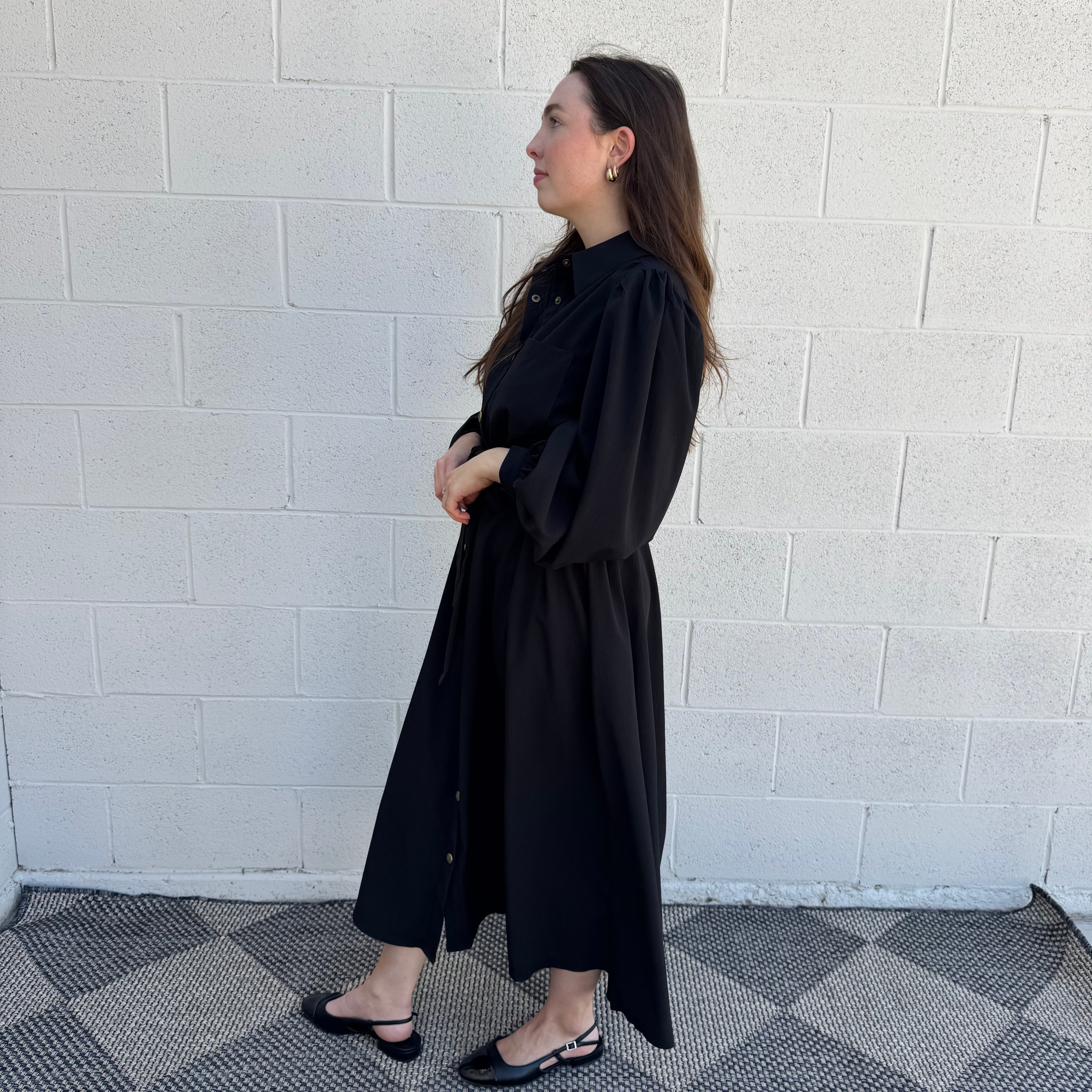 Black Button Down Midi Dress