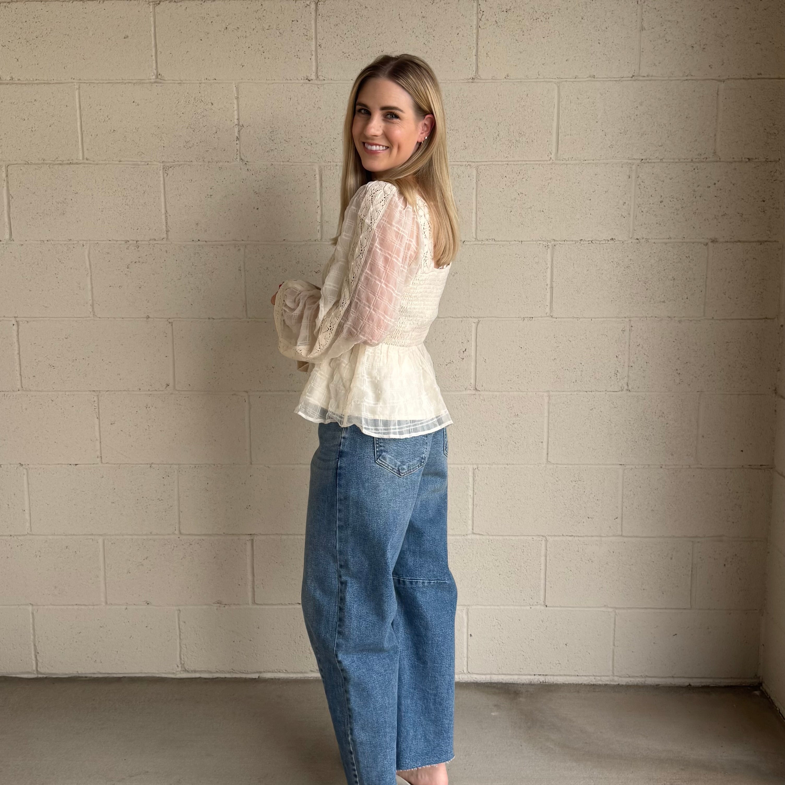 Cream Lace Peplum Blouse