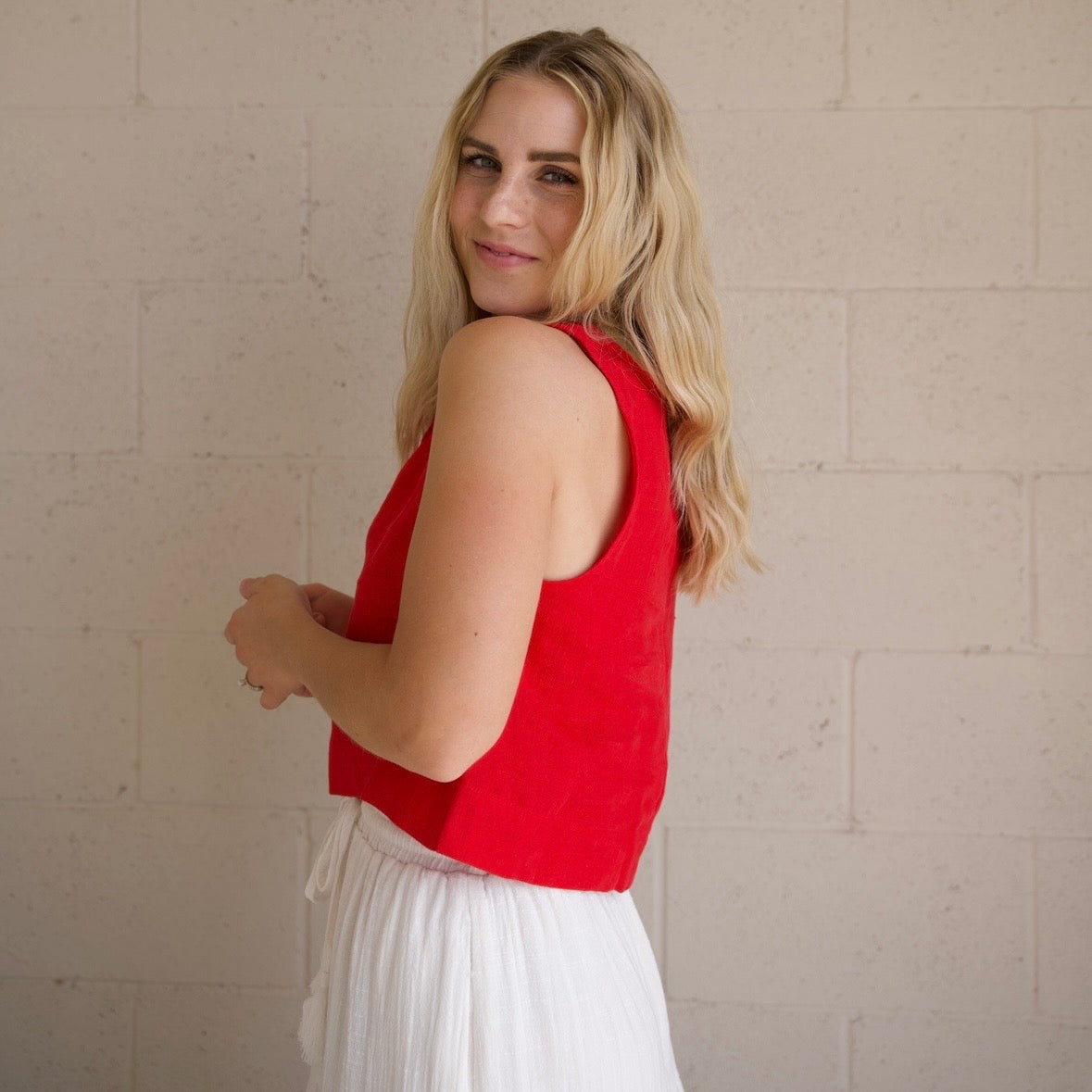 Red Linen Tank Top