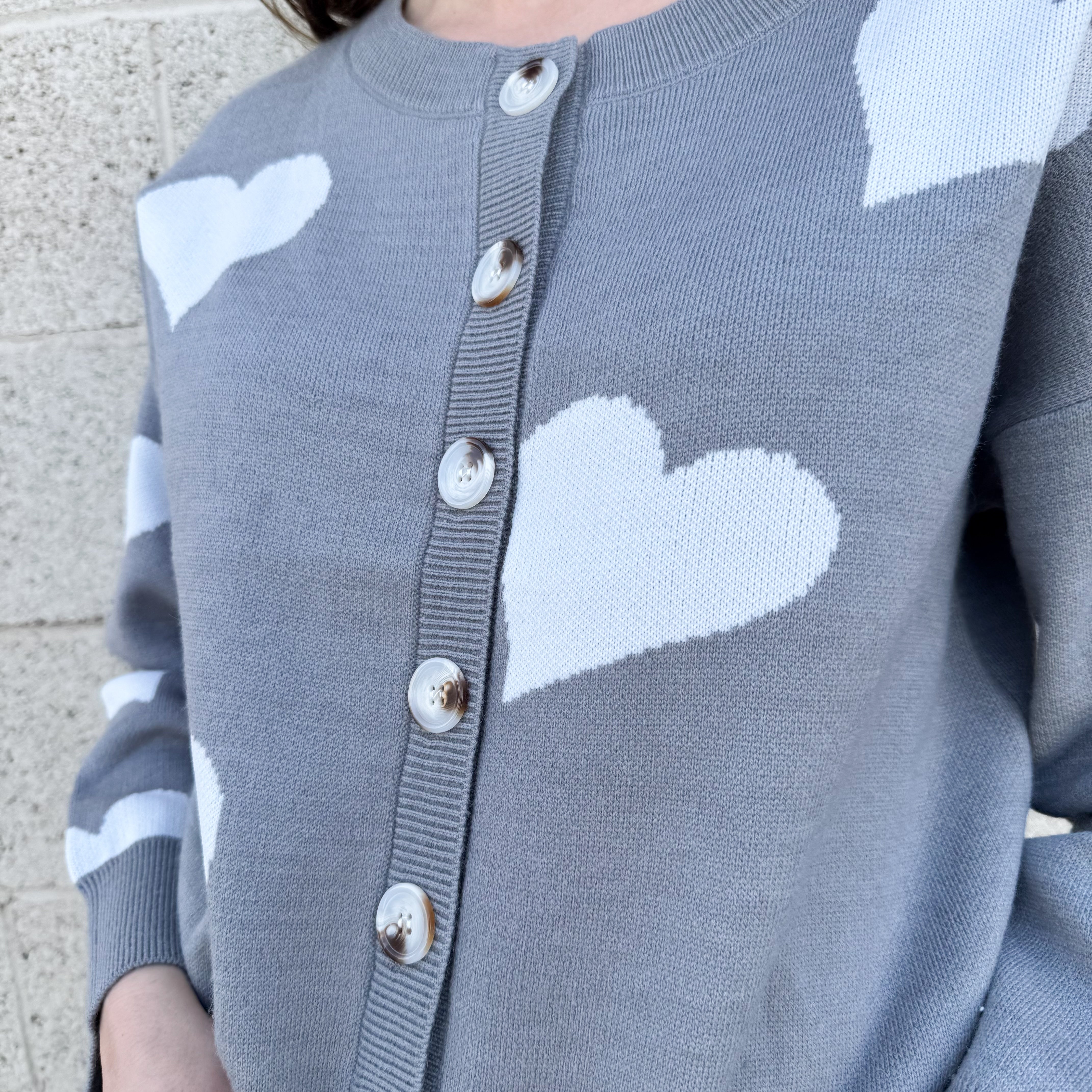 Grey and Cream Heart Cardigan