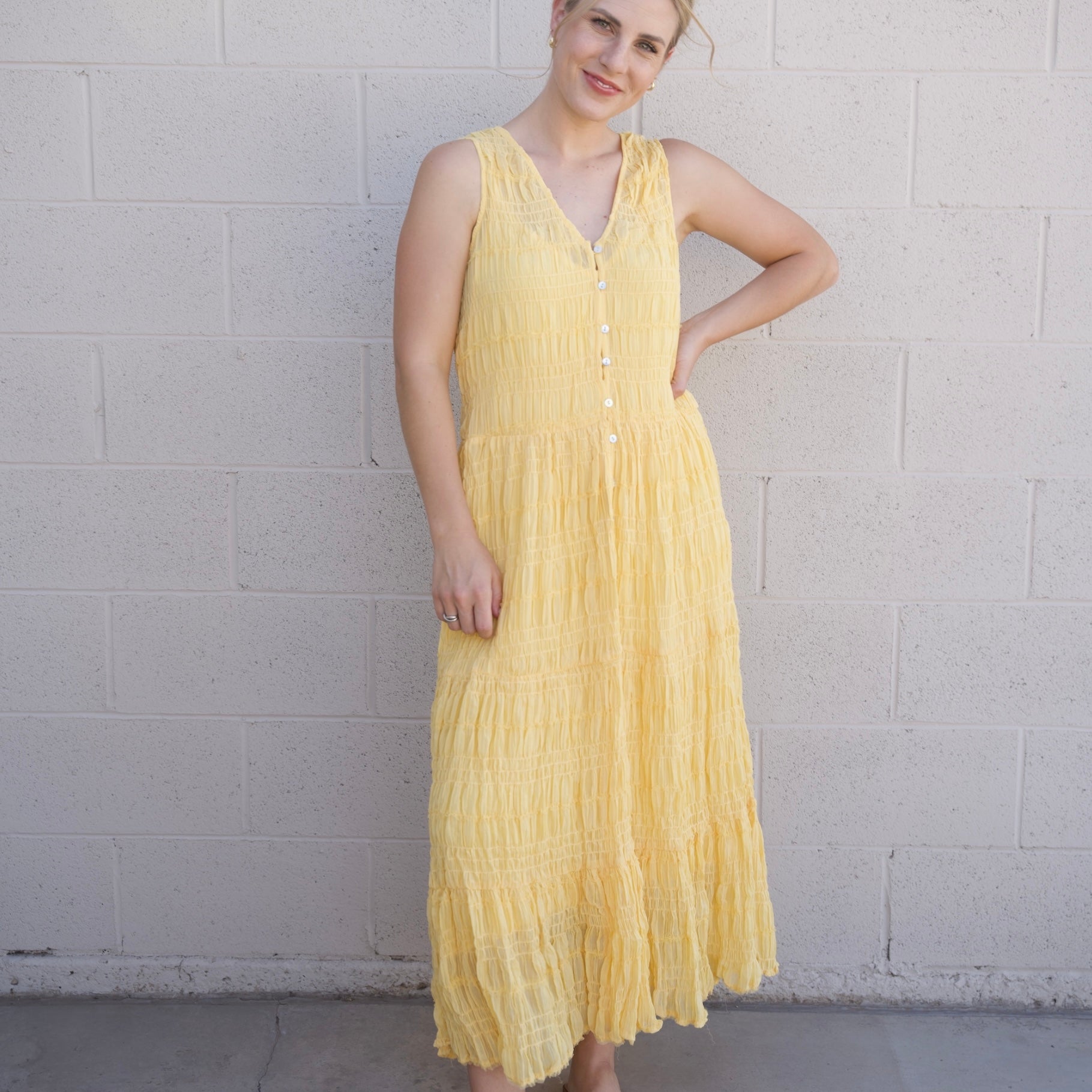 Yellow Button Down Maxi Dress